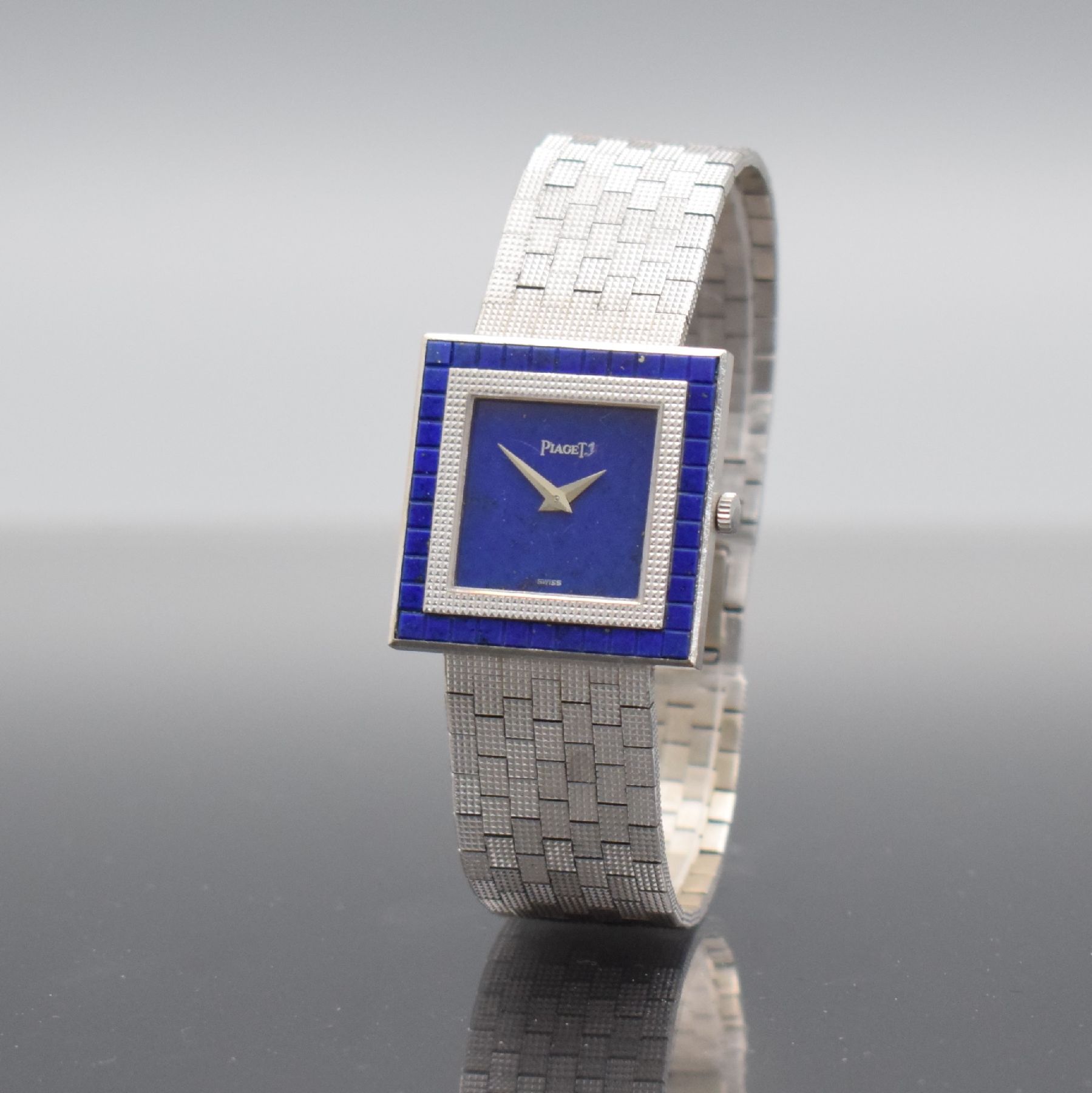 Detail b: PIAGET seltene, quadratische Damenarmbanduhr Altiplano in WG 750/000 mit Lapislazuli Zifferblatt & Lünette Referenz 9200 C 4, Handaufzug, Schweiz um ...