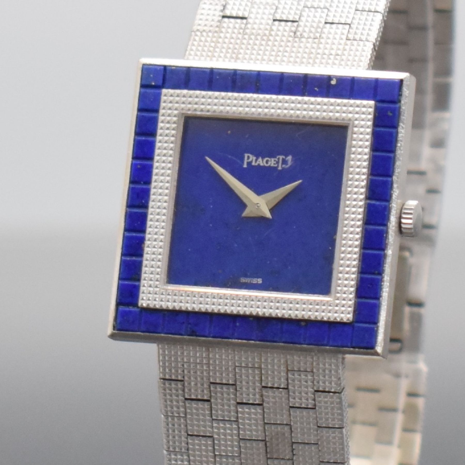 Detail c: PIAGET seltene, quadratische Damenarmbanduhr Altiplano in WG 750/000 mit Lapislazuli Zifferblatt & Lünette Referenz 9200 C 4, Handaufzug, Schweiz um ...