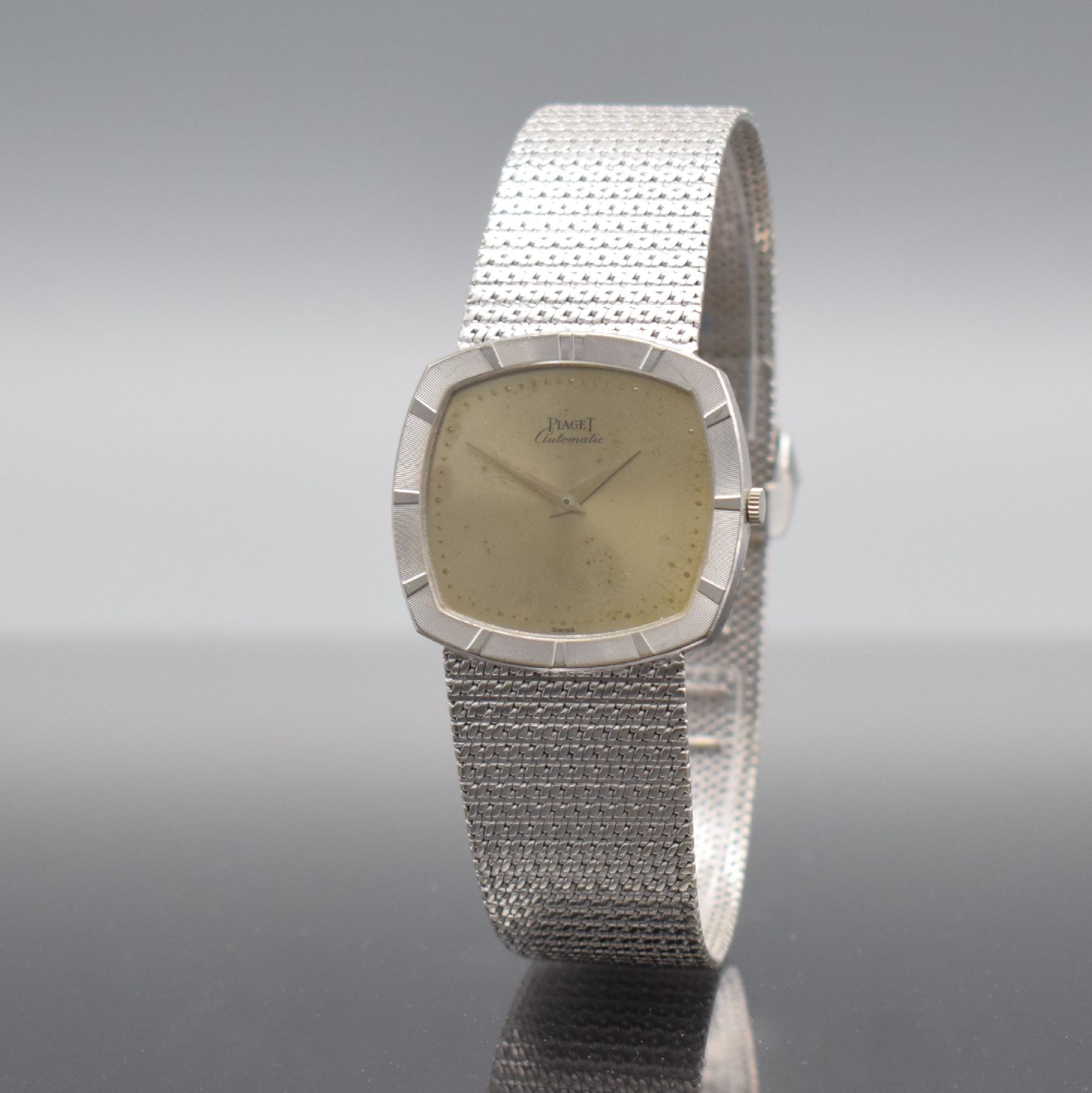 Detail b: PIAGET feine Armbanduhr in WG 750/000 Referenz 12421R1, Automatik, Schweiz 1970er Jahre, 2-teil. Geh., Indexlünette, Boden 4-fach verschr., silb. ...