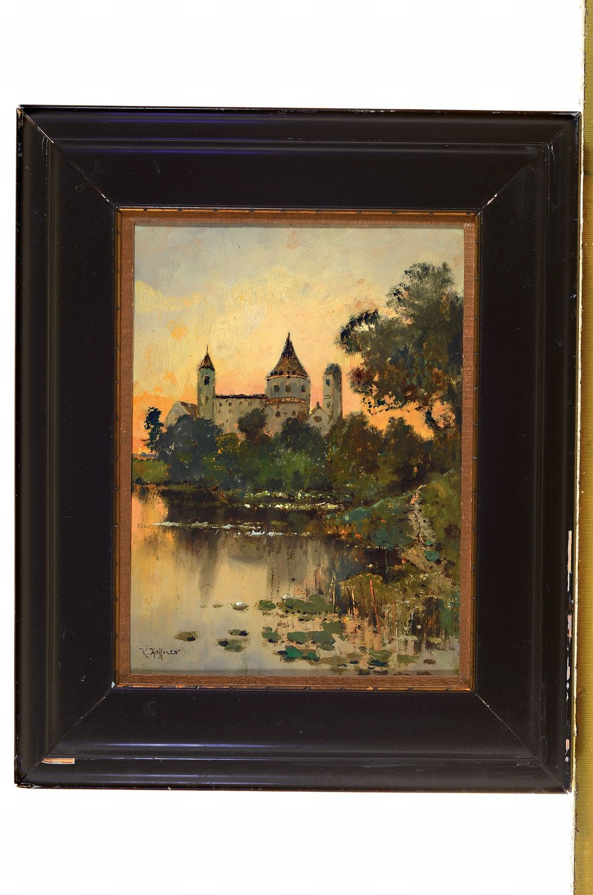 Detail k: Karl Heffner, 1849 Würzburg - 1925, großer Anhänger von Richard Wagner, Ansicht von Dinkelsbühl in der Dämmerung, Öl/Malkarton, gekonnte ...