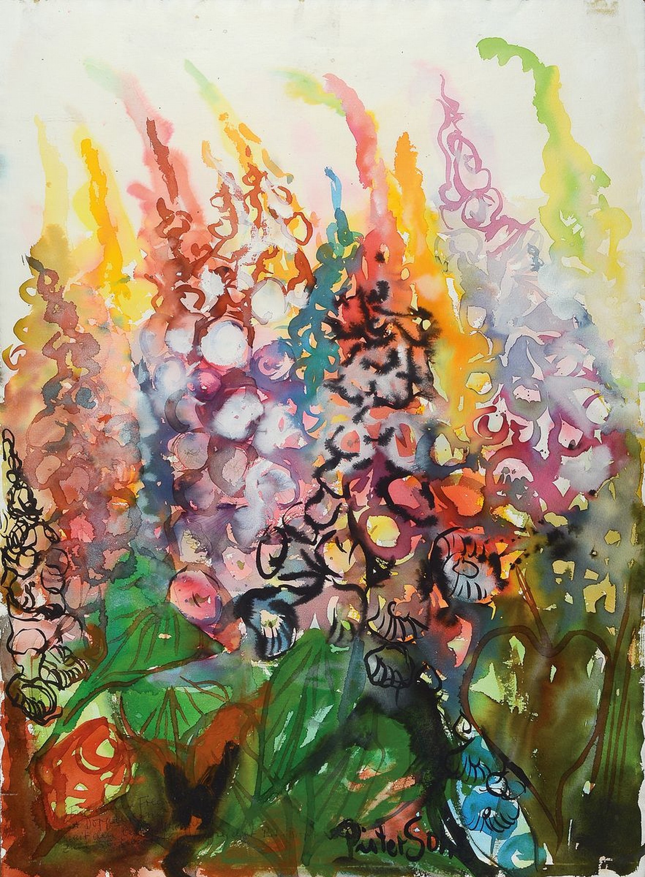 Pieter Sohl, geb. 1933 Mannheim, lebt und arbeitet in Heidelberg, Gartenblumen, Aquarell auf Papier, rechts unten signiert, ca. 78x57cm, u.Gl., R. ...