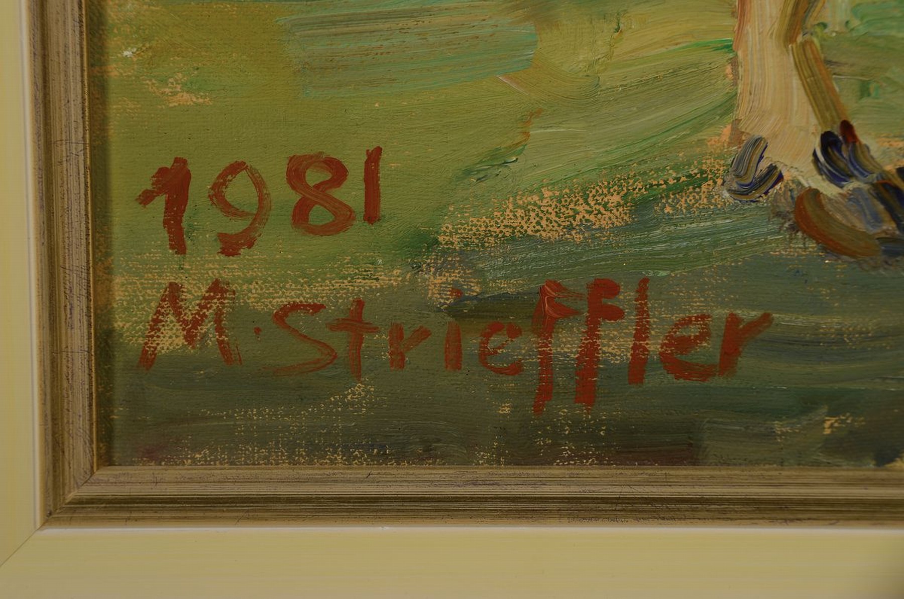 Detail a: Marie Strieffler, 1917-1987 Landau, Kühe auf der Weide, Öl/Lwd, links unten signiert und dat. 81, ca. 60x76cm, R. ca. 70x87cm