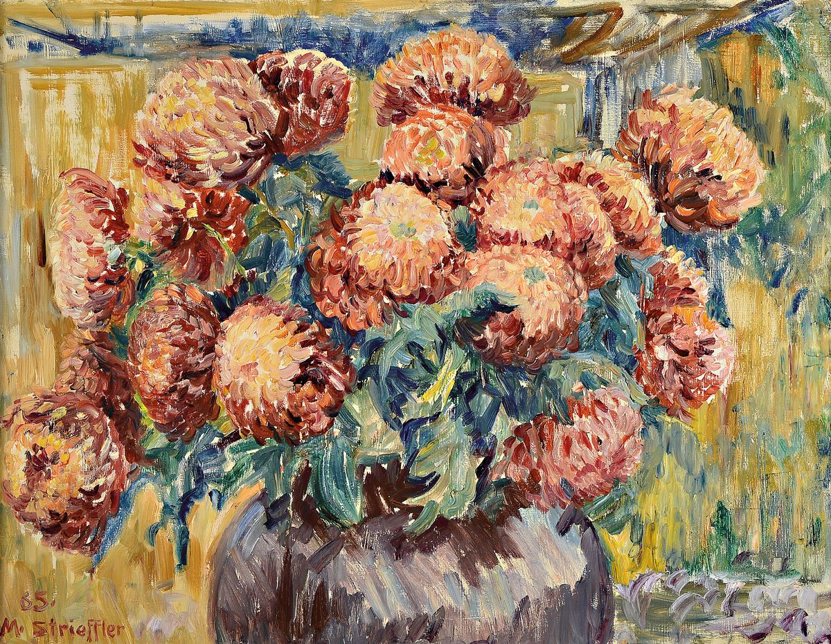 Marie Strieffler, 1917-1987 Landau, Blumenstillleben, Öl/Lwd, links unten signiert und dat. 65, ca. 60x76cm, R. ca. 75x90cm