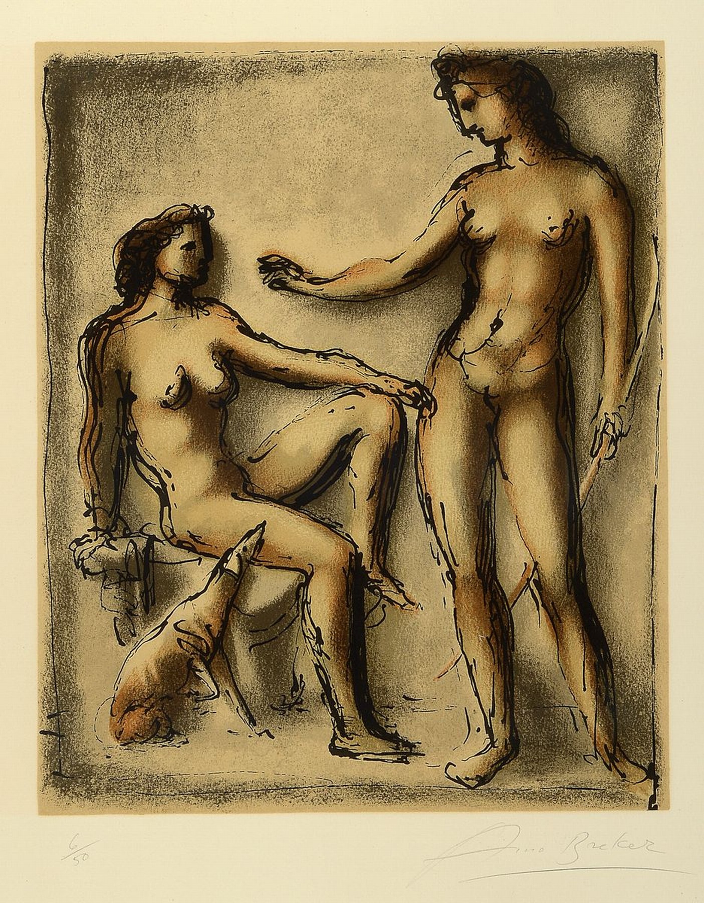 Arno Breker,1900 - 1991, Lithographie, num. 6/50, handsigniert, ca. 36 x 29 cm Abbildung, unter Glas, Rahmen PP., ca. 70 x 51 cm