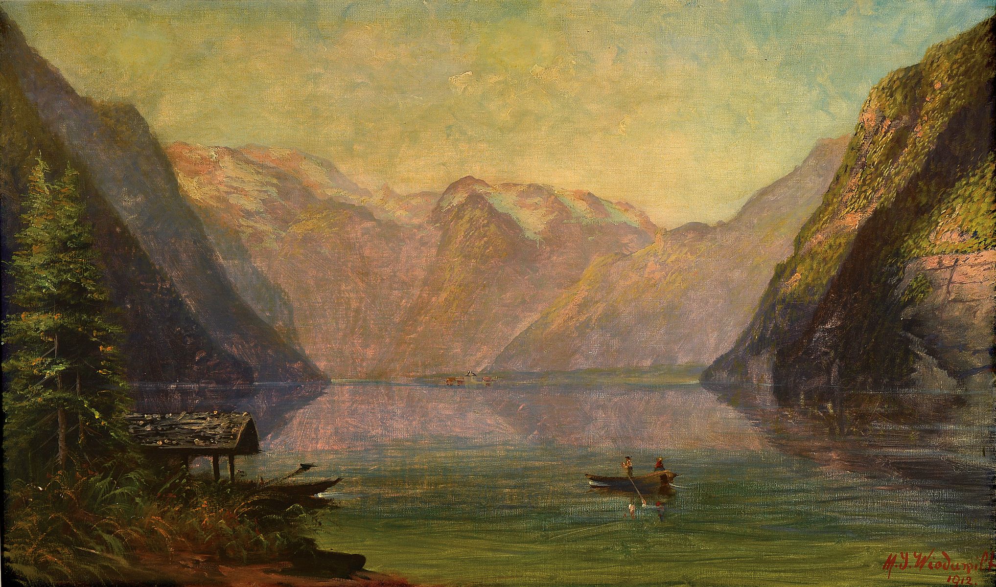 M.J. Wieduwilt, Maler des 19./20. Jh., Königsee, öl/Lwd, rechts unten signiert und dat. 1912, ca. 60x100cm, R. ca. 75x115cm