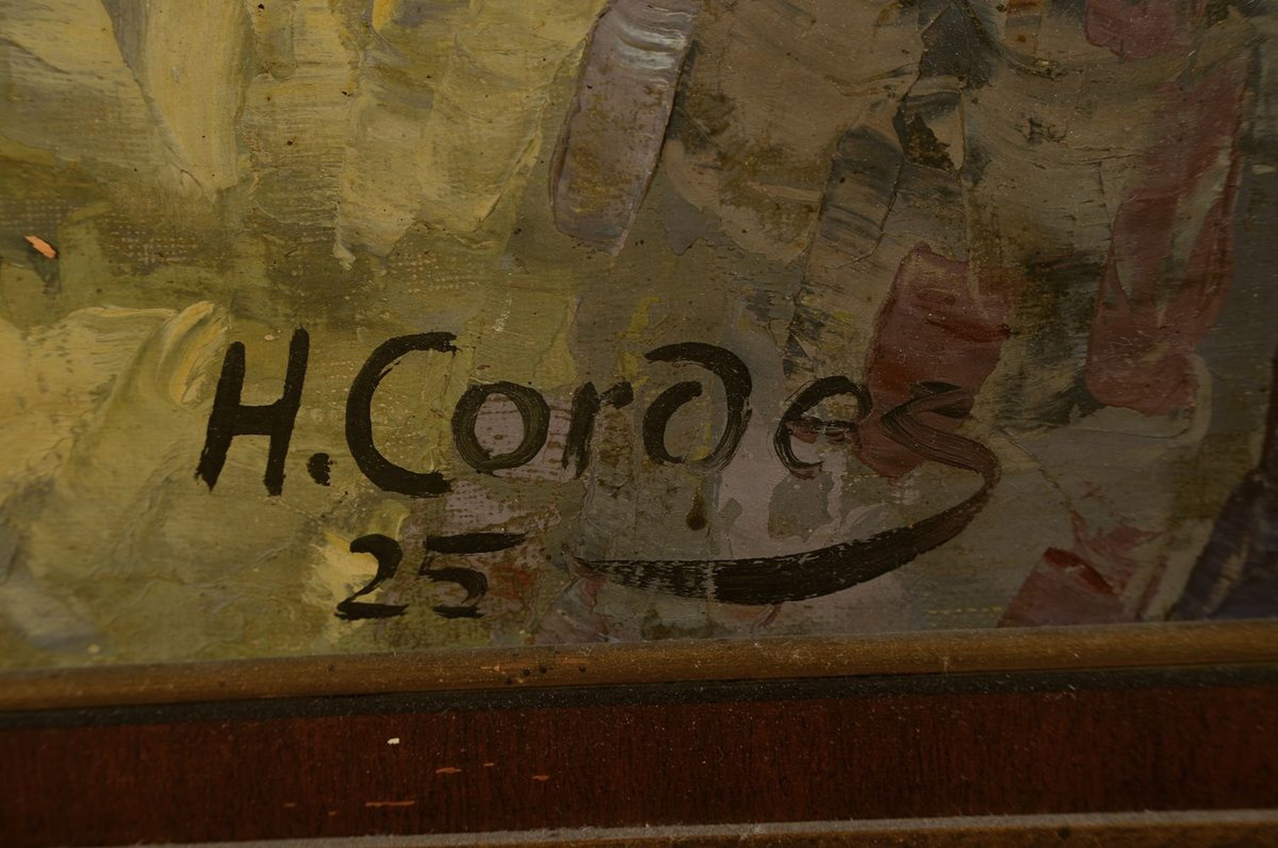 Detail a: H. Cordes, datiert (19)25, herbstliche Allee mit Birken, Öl/Lwd, links unten signiert und dat., ca. 90x68cm, R. ca. 85x108cm