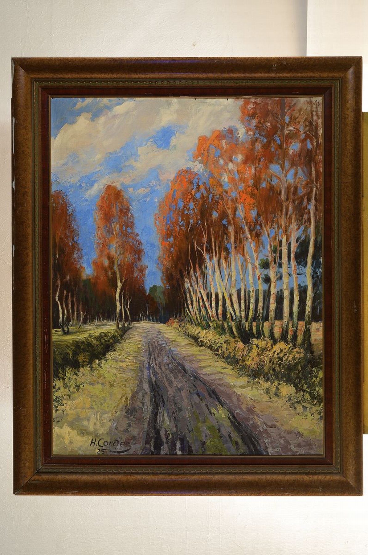 Detail k: H. Cordes, datiert (19)25, herbstliche Allee mit Birken, Öl/Lwd, links unten signiert und dat., ca. 90x68cm, R. ca. 85x108cm