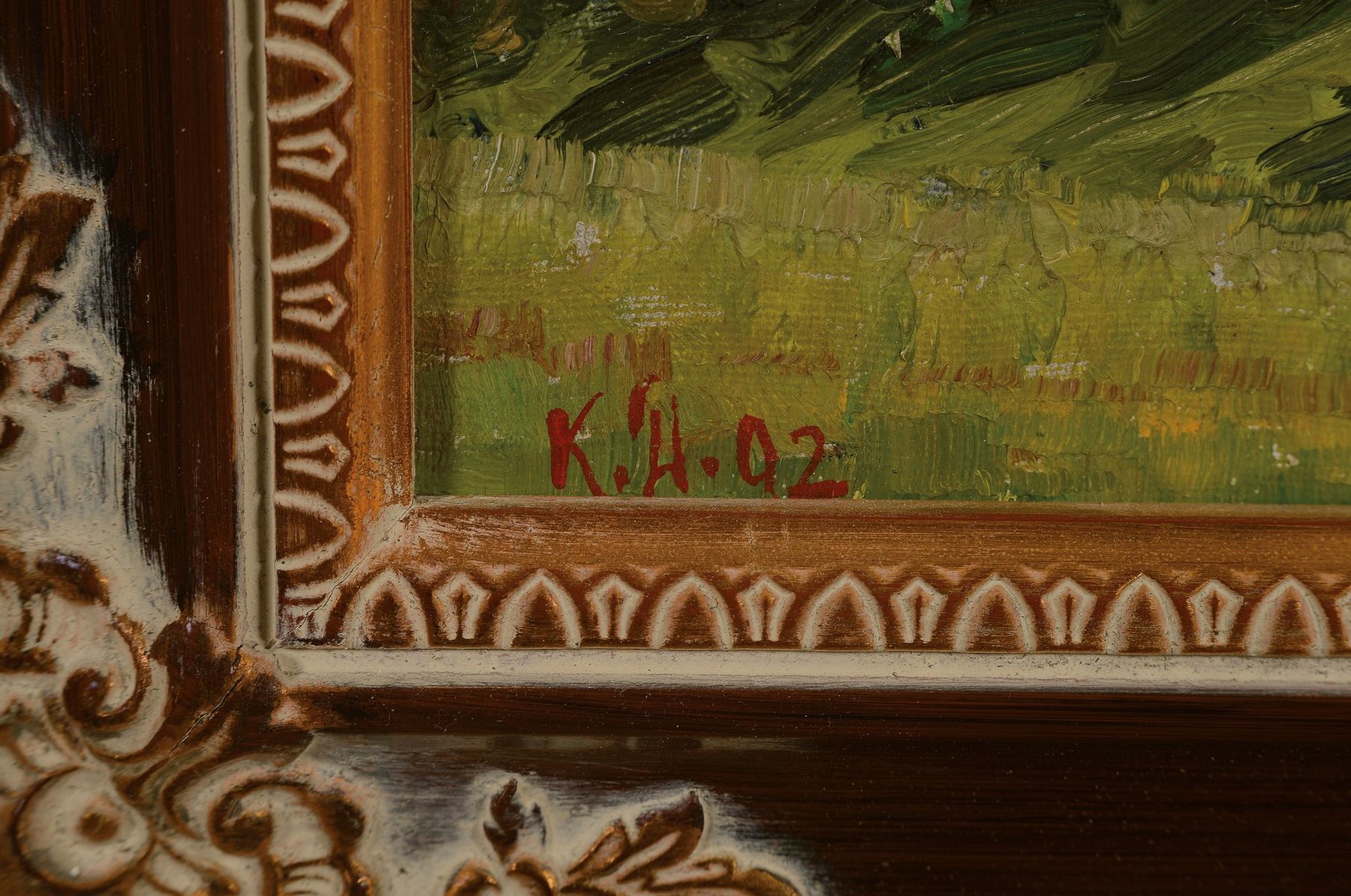 Detail a: Karl Dussault, 1840 Karlsruhe-1930, Studium an der Akademie Karlsruhe, hier: Sommerliche Landschaft mit Burg, Öl/Malkarton, links unten ...