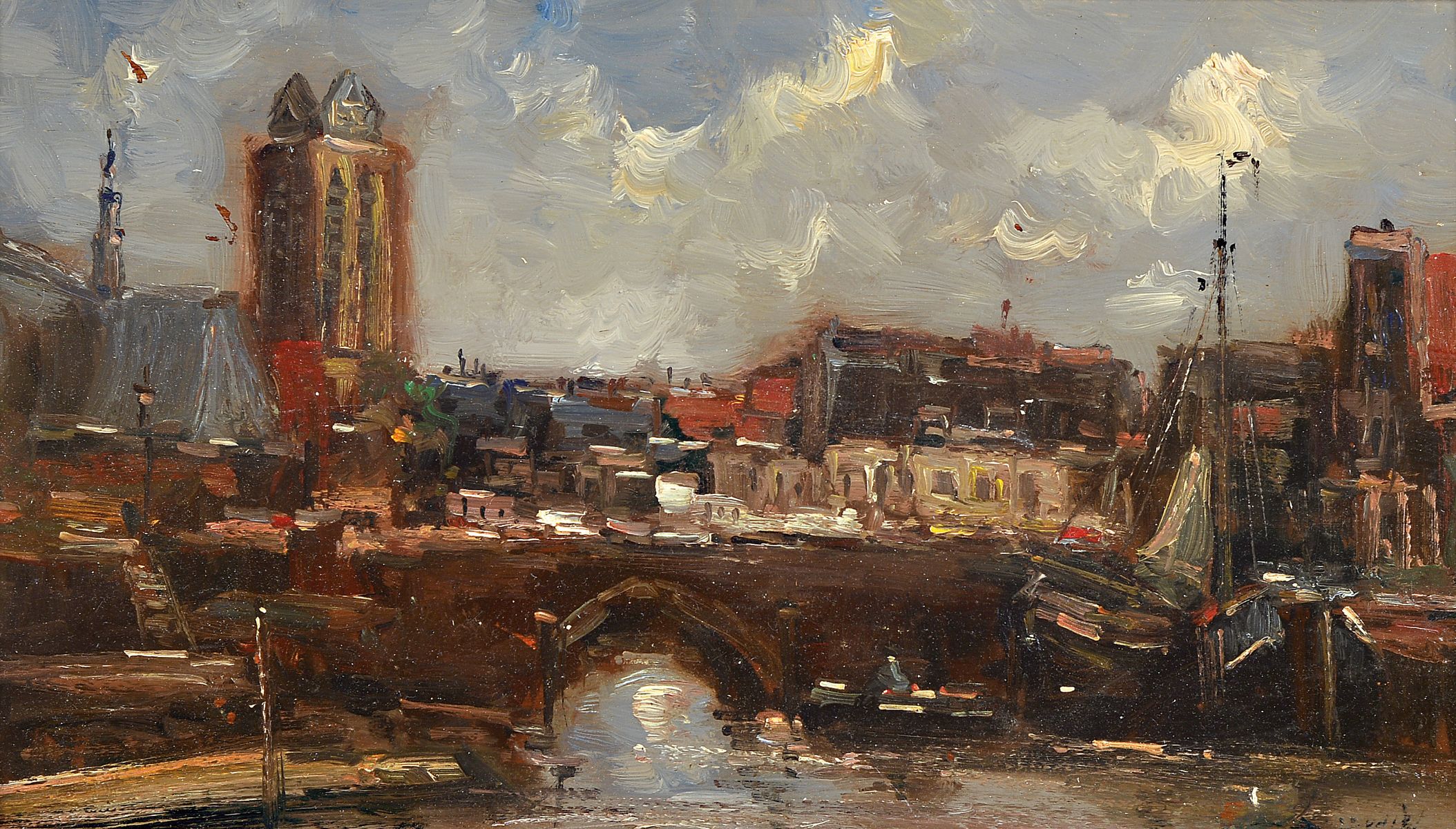 Unbekannter Künstler, um 1900, Ansicht aus Paris, Öl/Holz, rechts unten unleserlich signiert, ca. 21x38cm, R. ca. 33x50cm