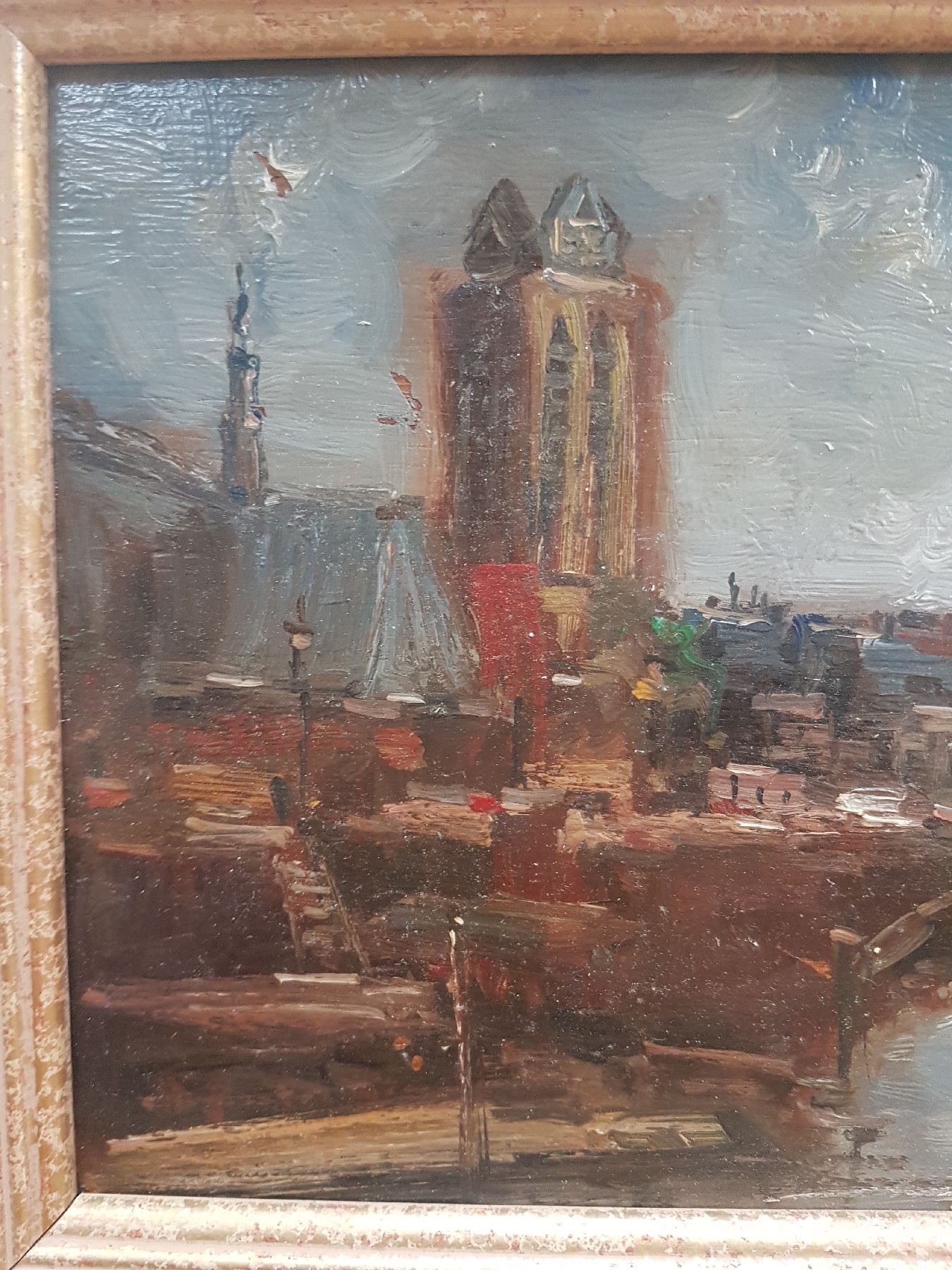 Detail b: Unbekannter Künstler, um 1900, Ansicht aus Paris, Öl/Holz, rechts unten unleserlich signiert, ca. 21x38cm, R. ca. 33x50cm