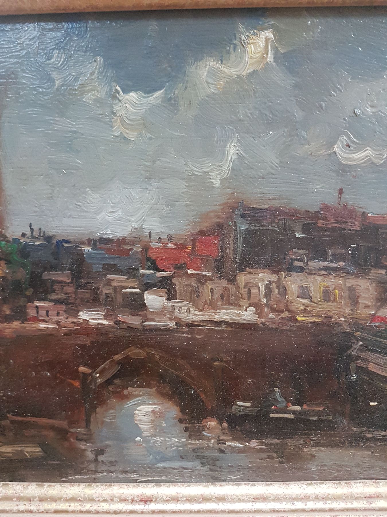 Detail c: Unbekannter Künstler, um 1900, Ansicht aus Paris, Öl/Holz, rechts unten unleserlich signiert, ca. 21x38cm, R. ca. 33x50cm