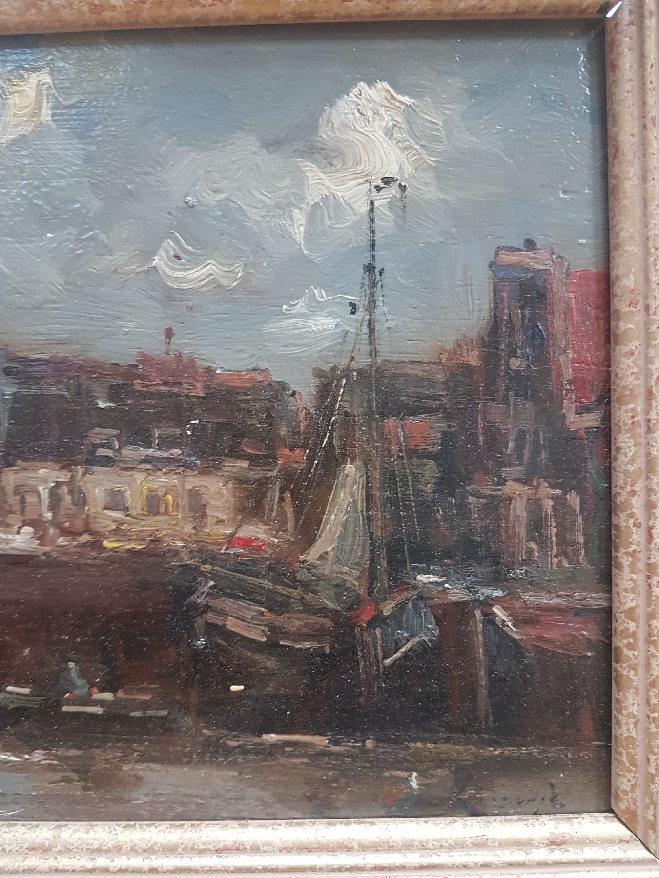 Detail d: Unbekannter Künstler, um 1900, Ansicht aus Paris, Öl/Holz, rechts unten unleserlich signiert, ca. 21x38cm, R. ca. 33x50cm