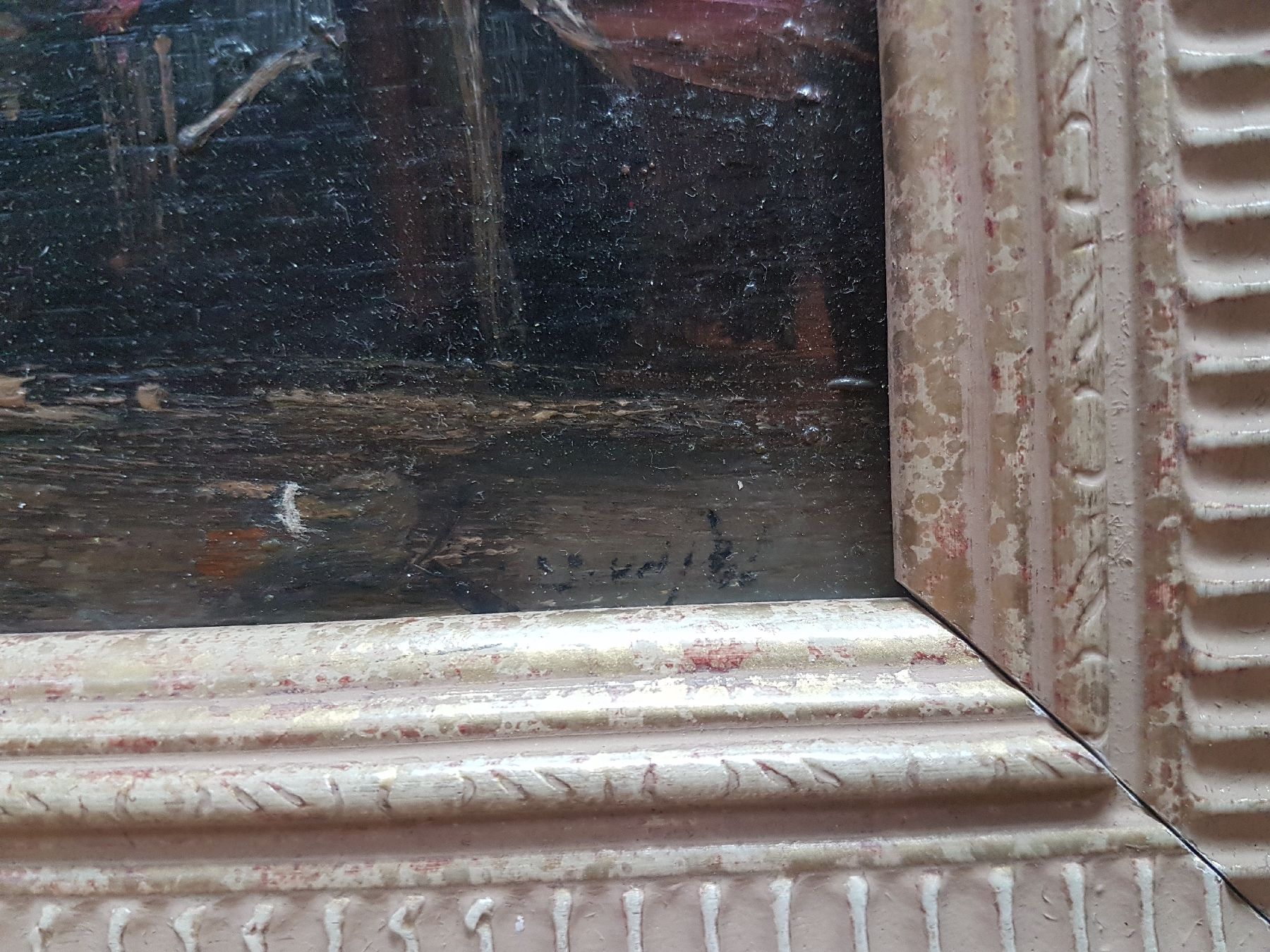 Detail e: Unbekannter Künstler, um 1900, Ansicht aus Paris, Öl/Holz, rechts unten unleserlich signiert, ca. 21x38cm, R. ca. 33x50cm