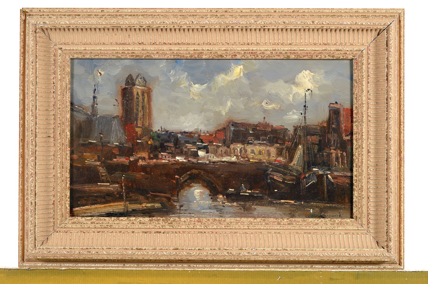 Detail k: Unbekannter Künstler, um 1900, Ansicht aus Paris, Öl/Holz, rechts unten unleserlich signiert, ca. 21x38cm, R. ca. 33x50cm