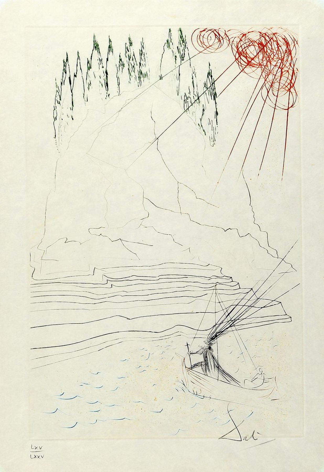 Salvador Dali (1904-1989), Farb- Kaltnadelradierung, "Le Combat avec le Morhoult" Nr. 408, aus der Serie "Tristan et Iseult", ...