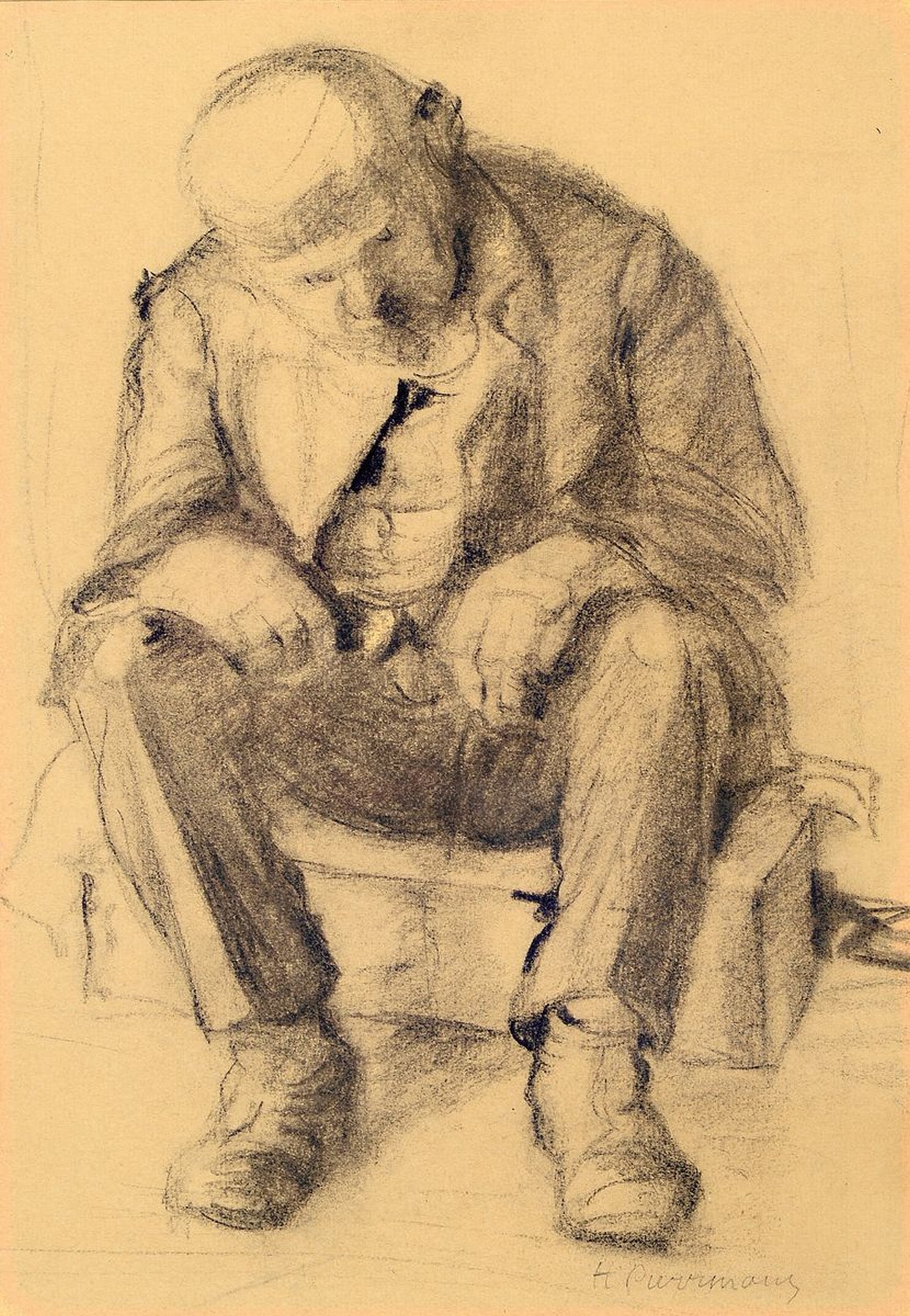 Hans Purrmann, 1880 Speyer-1966 Basel, sitzender Mann, Lithographie, rechts unten handsigniert, Papier gebräunt, ca. 32x22cm, u.Gl., R. ca. 42x32cm