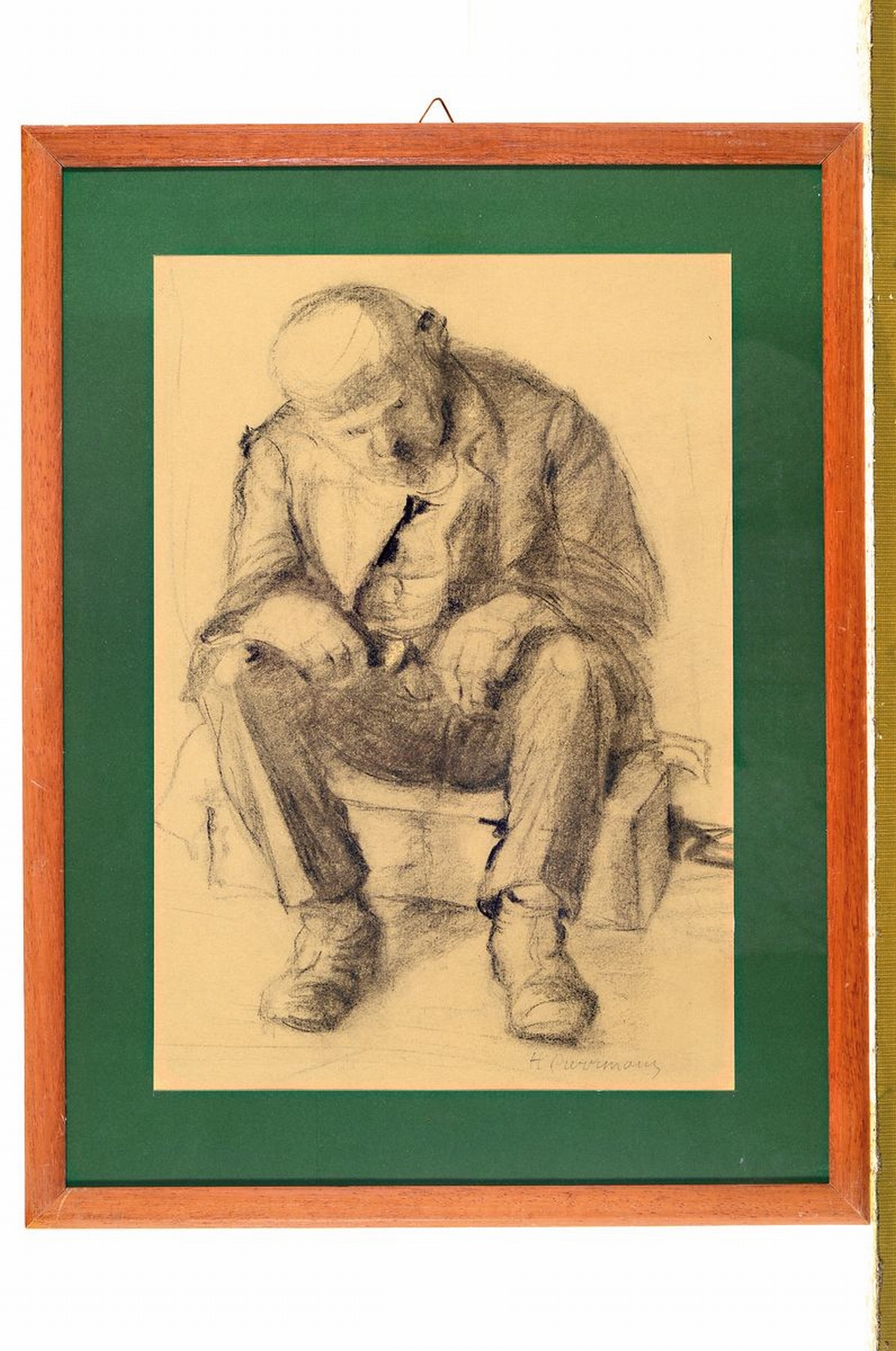 Detail k: Hans Purrmann, 1880 Speyer-1966 Basel, sitzender Mann, Lithographie, rechts unten handsigniert, Papier gebräunt, ca. 32x22cm, u.Gl., R. ca. 42x32cm