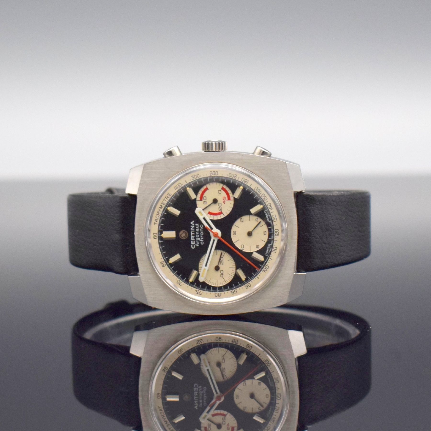 CERTINA Argonaut Herrenarmbanduhr mit Chronograph Kal. Valjoux 726, Schweiz um 1970, Handaufzug, Ref. 8501 501, Edelstahlgeh. m. geschr. Boden, orig. ...
