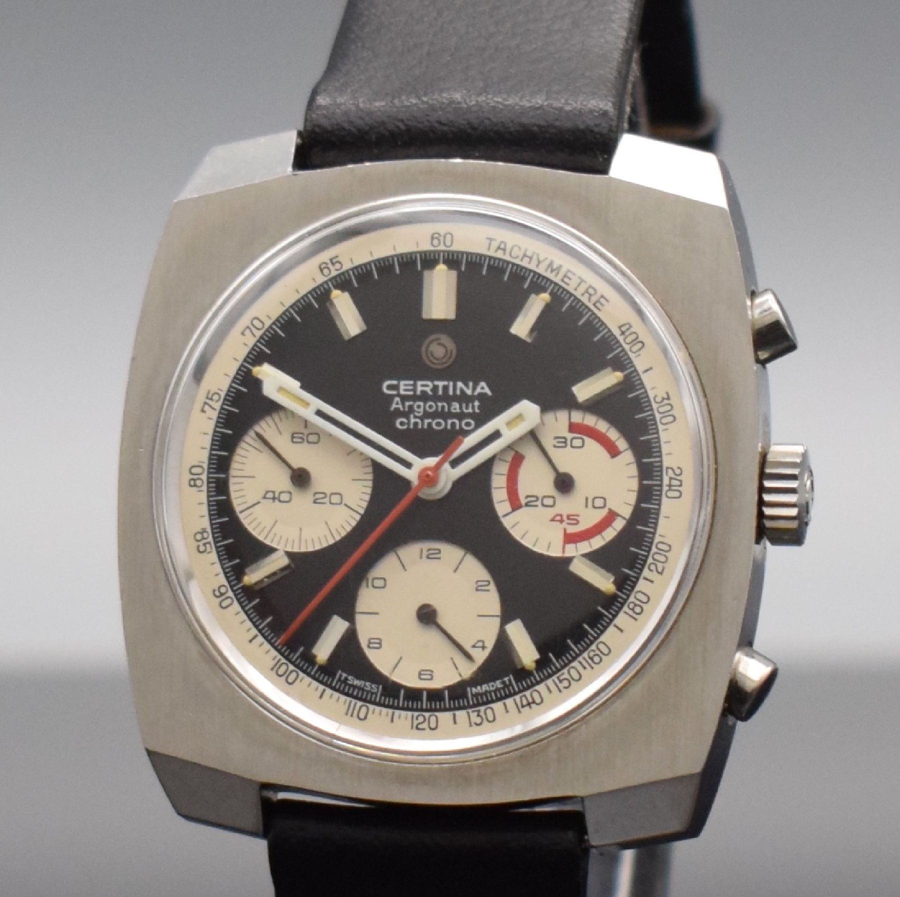 Detail c: CERTINA Argonaut Herrenarmbanduhr mit Chronograph Kal. Valjoux 726, Schweiz um 1970, Handaufzug, Ref. 8501 501, Edelstahlgeh. m. geschr. Boden, orig. ...