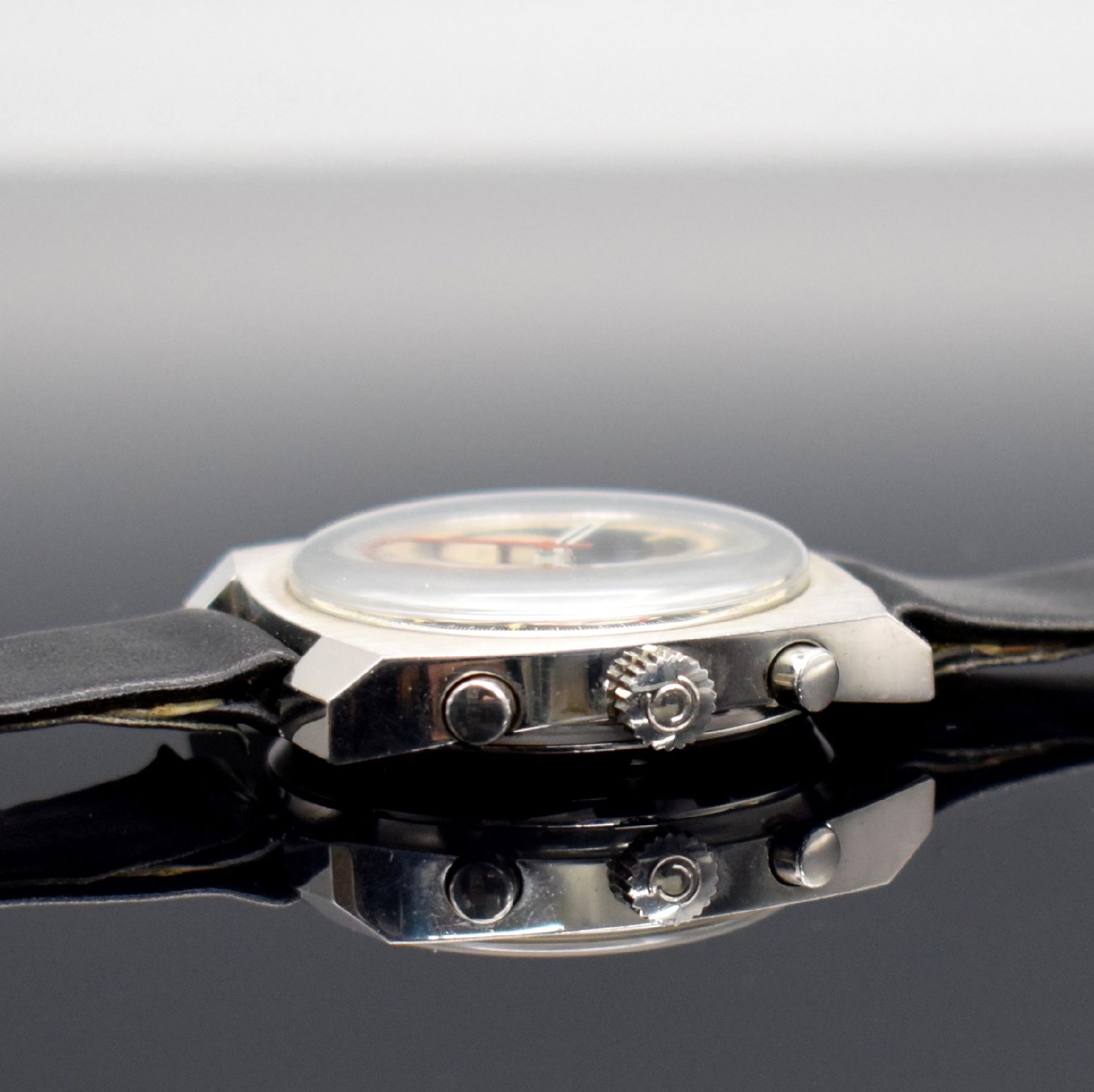 Detail e: CERTINA Argonaut Herrenarmbanduhr mit Chronograph Kal. Valjoux 726, Schweiz um 1970, Handaufzug, Ref. 8501 501, Edelstahlgeh. m. geschr. Boden, orig. ...