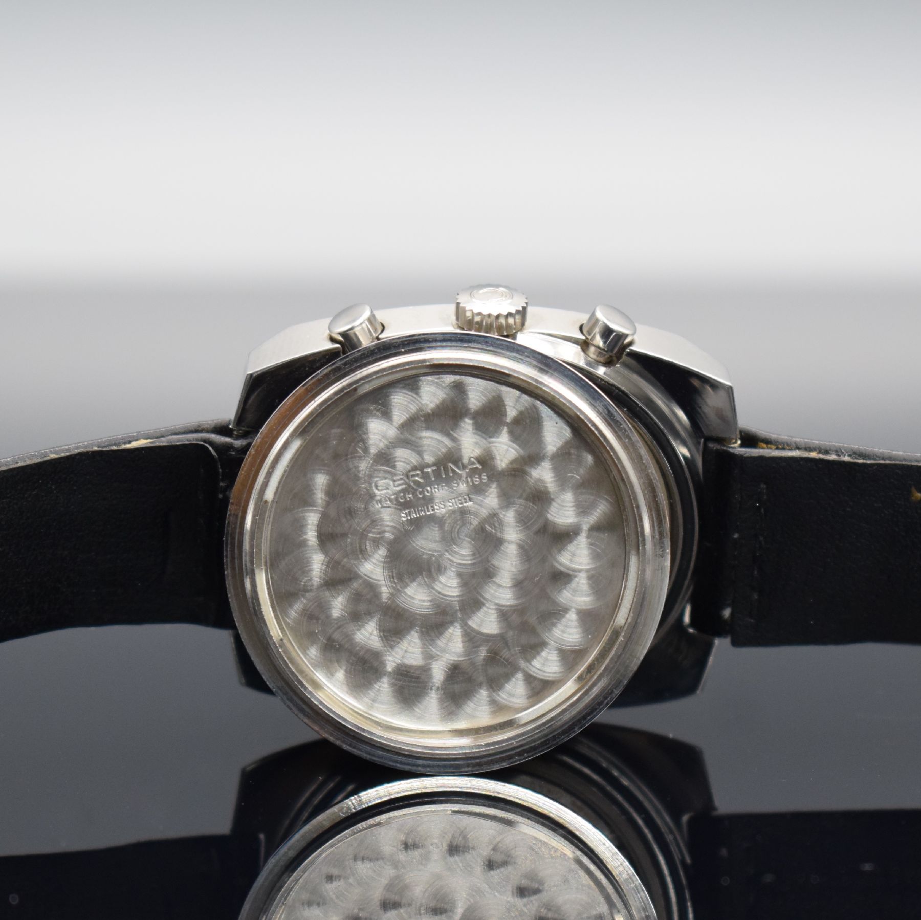Detail h: CERTINA Argonaut Herrenarmbanduhr mit Chronograph Kal. Valjoux 726, Schweiz um 1970, Handaufzug, Ref. 8501 501, Edelstahlgeh. m. geschr. Boden, orig. ...