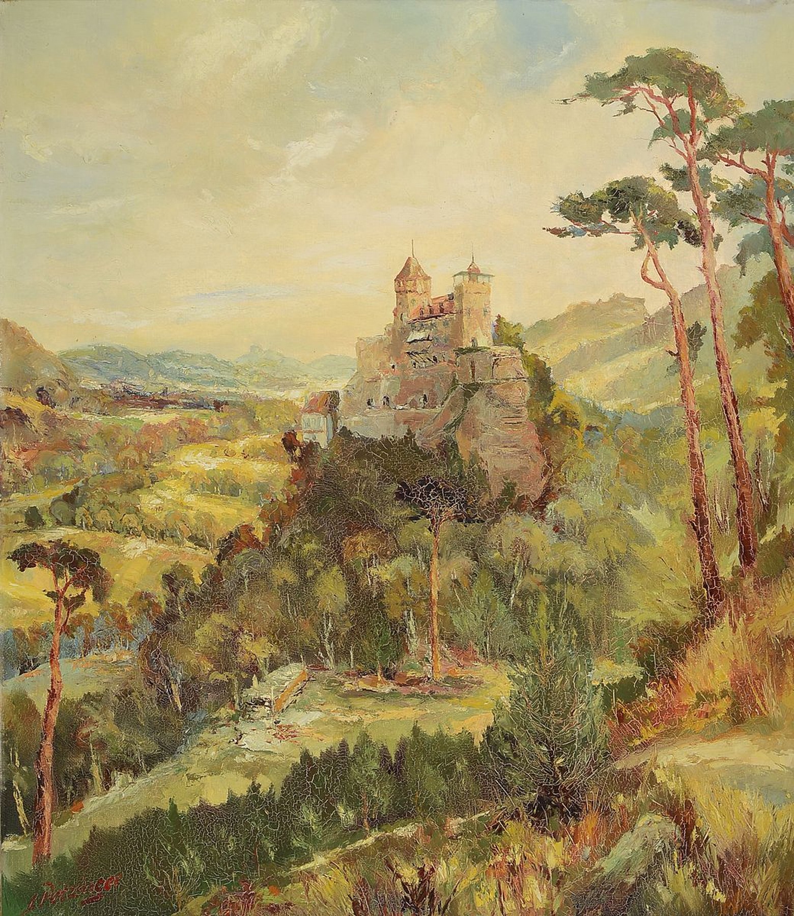 Ludwig Petzinger, pfälzer Maler des 20. Jh.,Blick auf die Burg Berwartstein in der Pfalz, Öl/Lwd, links unten signiert, ca. 80x70cm, ...
