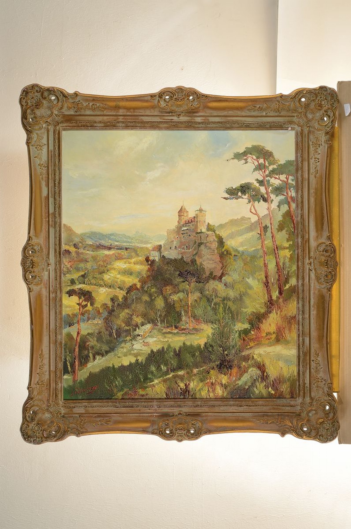 Detail k: Ludwig Petzinger, pfälzer Maler des 20. Jh.,Blick auf die Burg Berwartstein in der Pfalz, Öl/Lwd, links unten signiert, ca. 80x70cm, ...