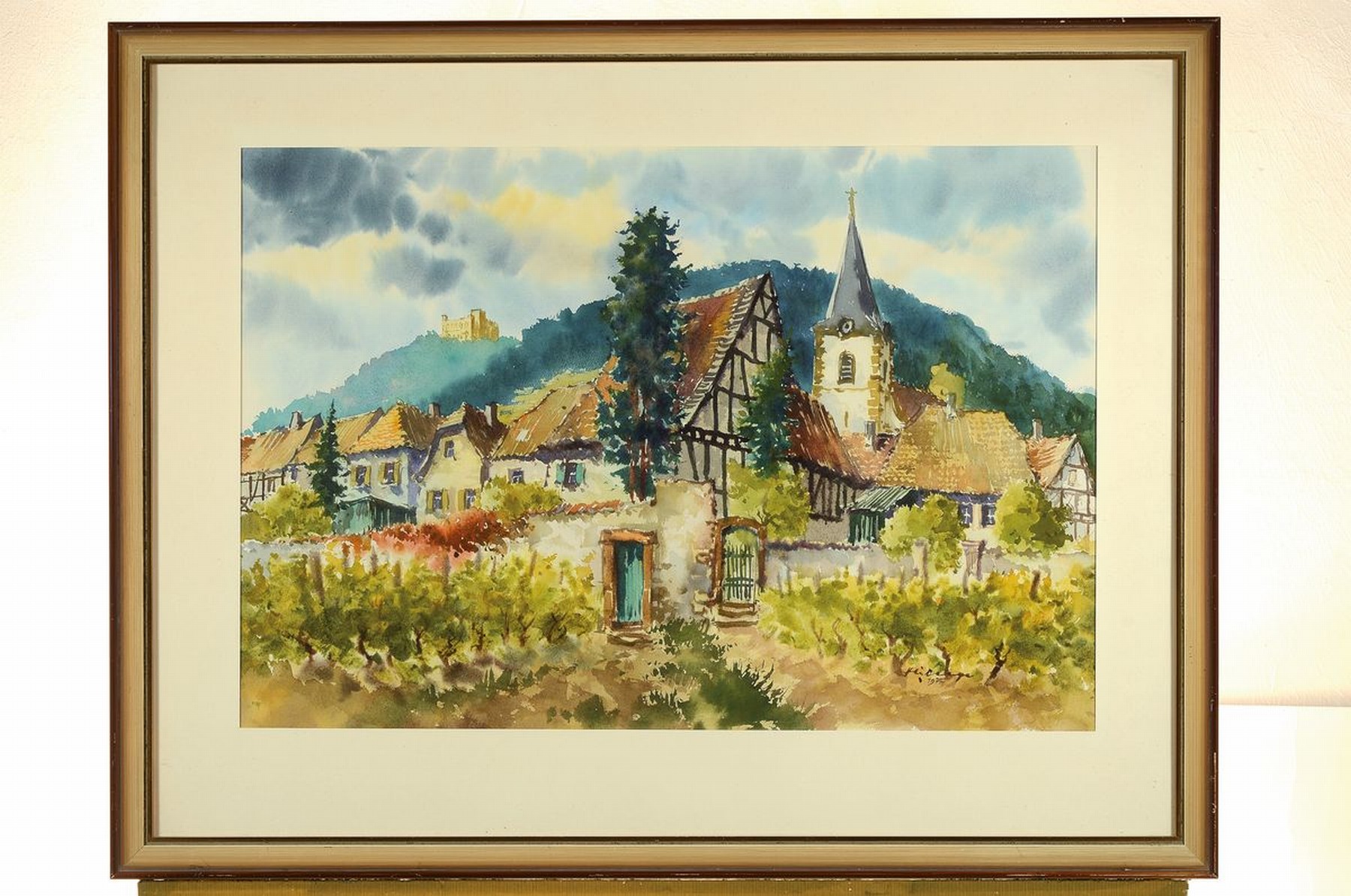 Detail k: Heiner Deege, 1920-2007 Haßloch, Blick auf Hambach und das Hambacher Schloss, Aquarell auf Papier, rechts unten signiert, ca. 43x63cm, PP, u.Gl., R. ...