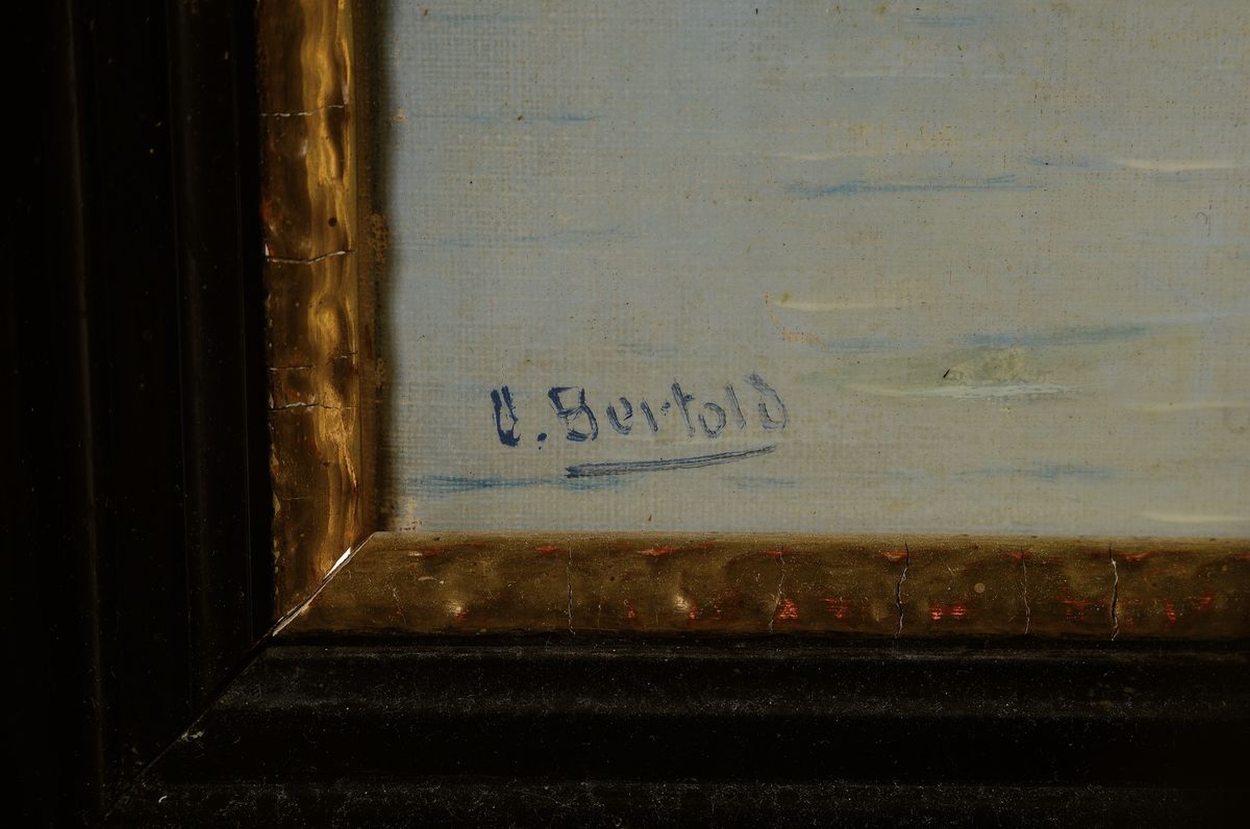 Detail a: Carl Bertold, Maler der Düsseldorfer Schule, um 1900-1910, Norwegische Fjordlandschaft, Öl/Lwd, links unten signiert, rest., 45x75cm, R. ca. 65x95cm