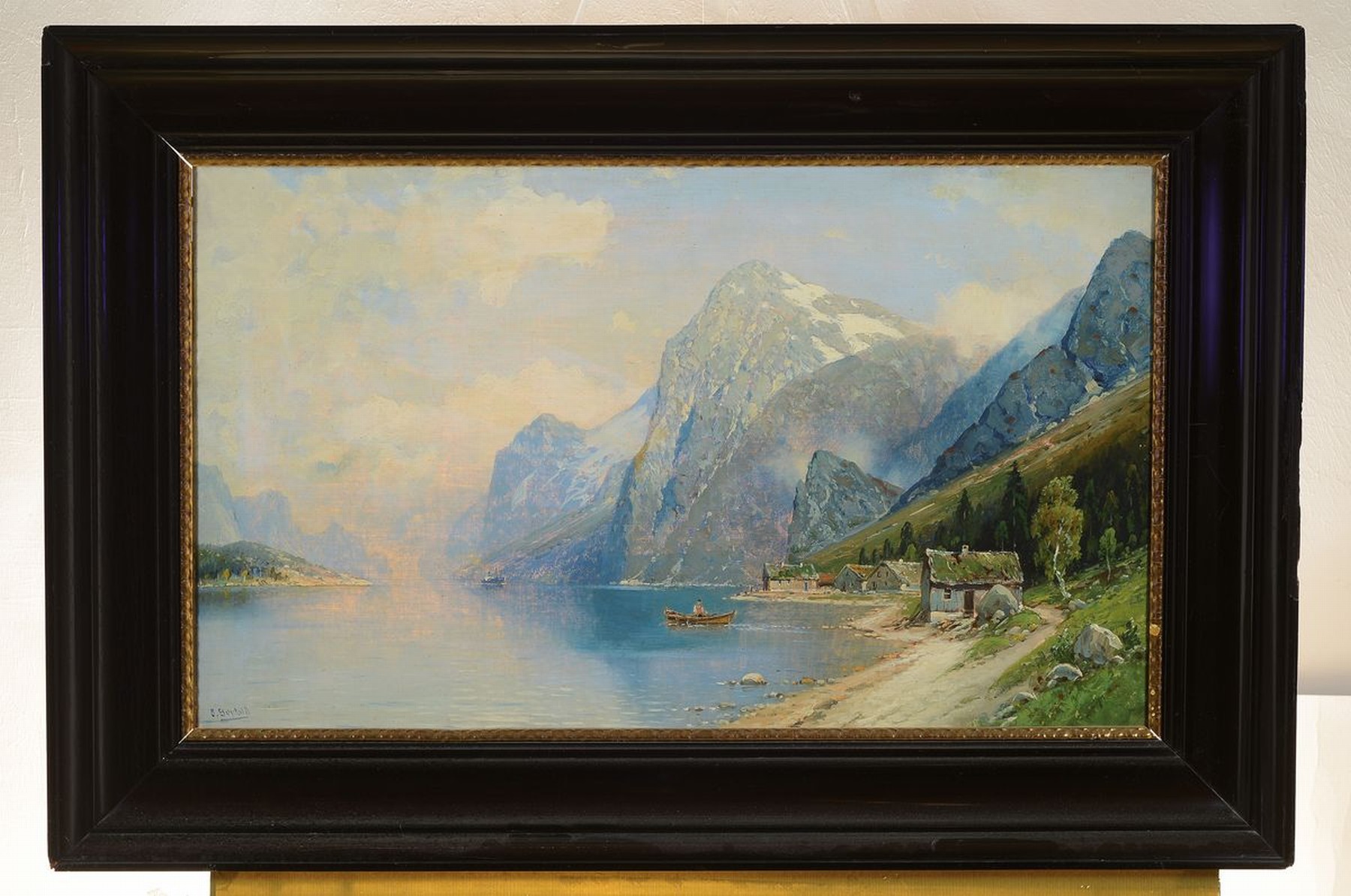 Detail k: Carl Bertold, Maler der Düsseldorfer Schule, um 1900-1910, Norwegische Fjordlandschaft, Öl/Lwd, links unten signiert, rest., 45x75cm, R. ca. 65x95cm