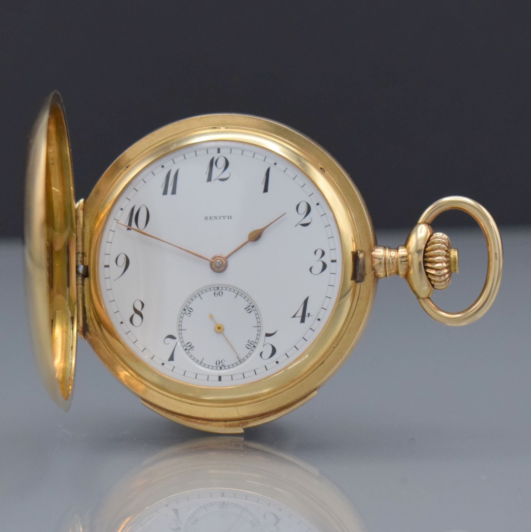 ZENITH Herrensavonette mit Repetition in GG 585/000, Schweiz um 1910, glattes 3-Deckel Goldgeh., schönes Schmuckmonogr. auf dem Sprungdeckel, ...