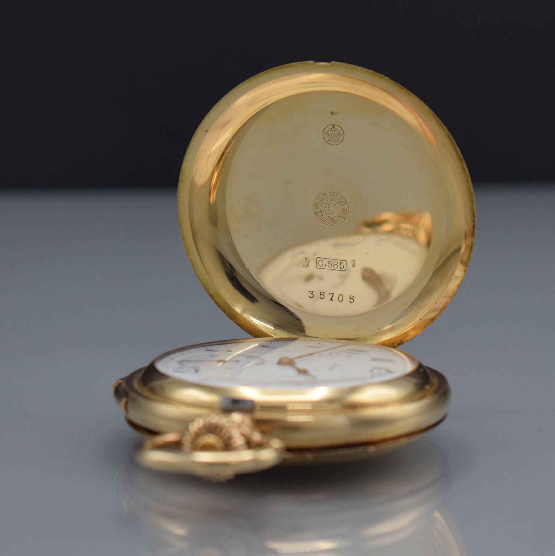 Detail i: ZENITH Herrensavonette mit Repetition in GG 585/000, Schweiz um 1910, glattes 3-Deckel Goldgeh., schönes Schmuckmonogr. auf dem Sprungdeckel, ...