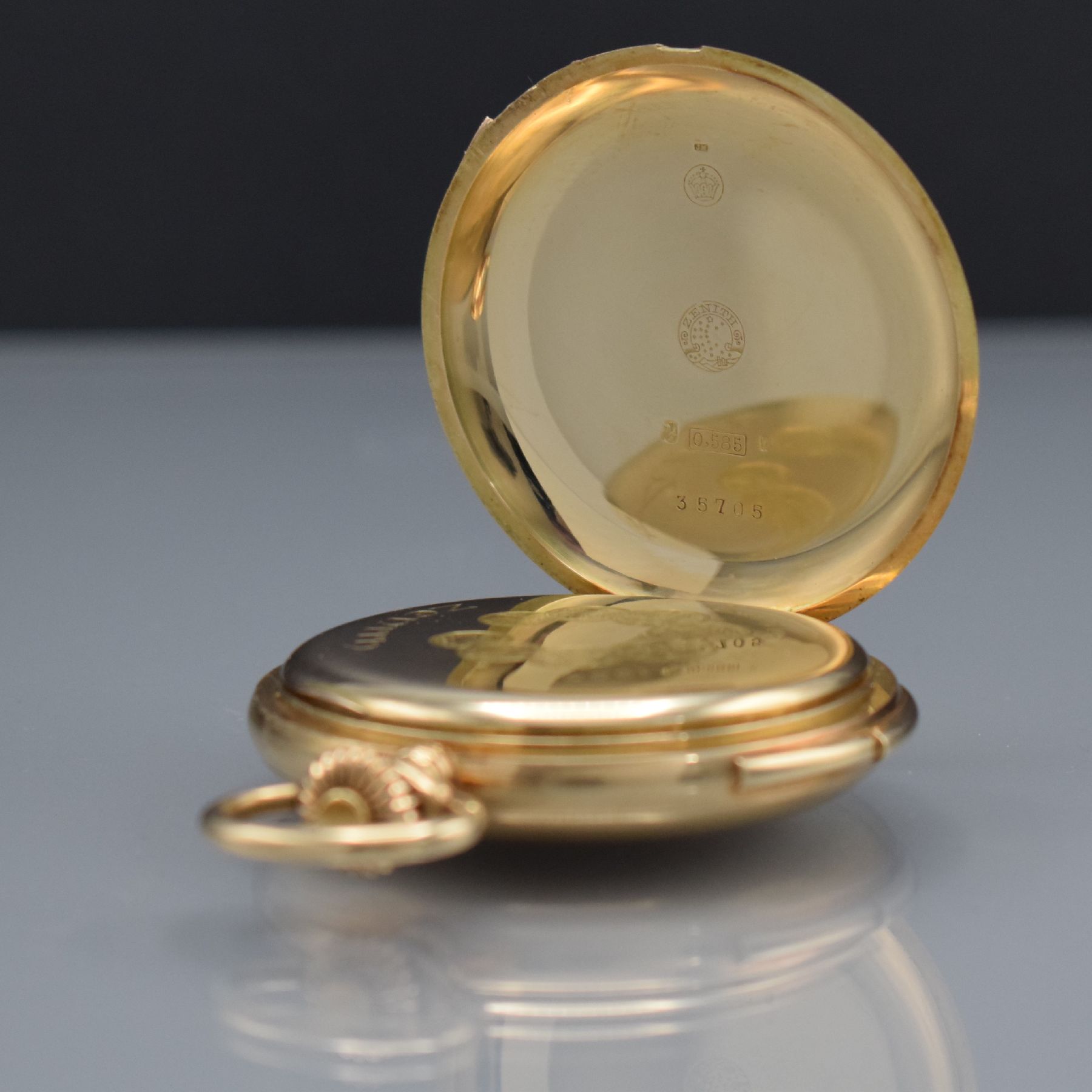 Detail j: ZENITH Herrensavonette mit Repetition in GG 585/000, Schweiz um 1910, glattes 3-Deckel Goldgeh., schönes Schmuckmonogr. auf dem Sprungdeckel, ...