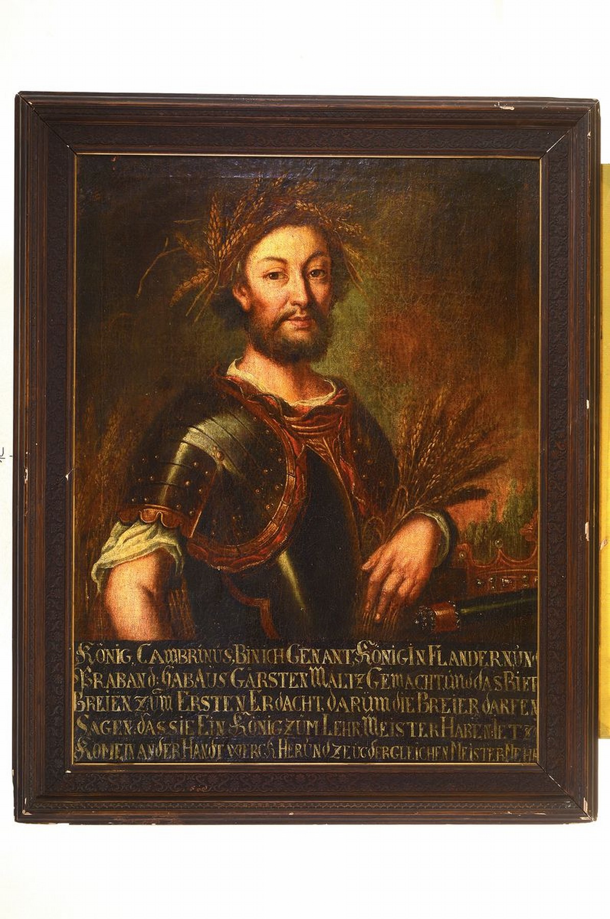 Detail k: Unbekannter Künstler, deutsch, um 1680-1700, Porträt des Königs Cambrinus von Flandern und Braband, Erfinder des Bierbrauens (ca. 1200 vor Chr.), ...