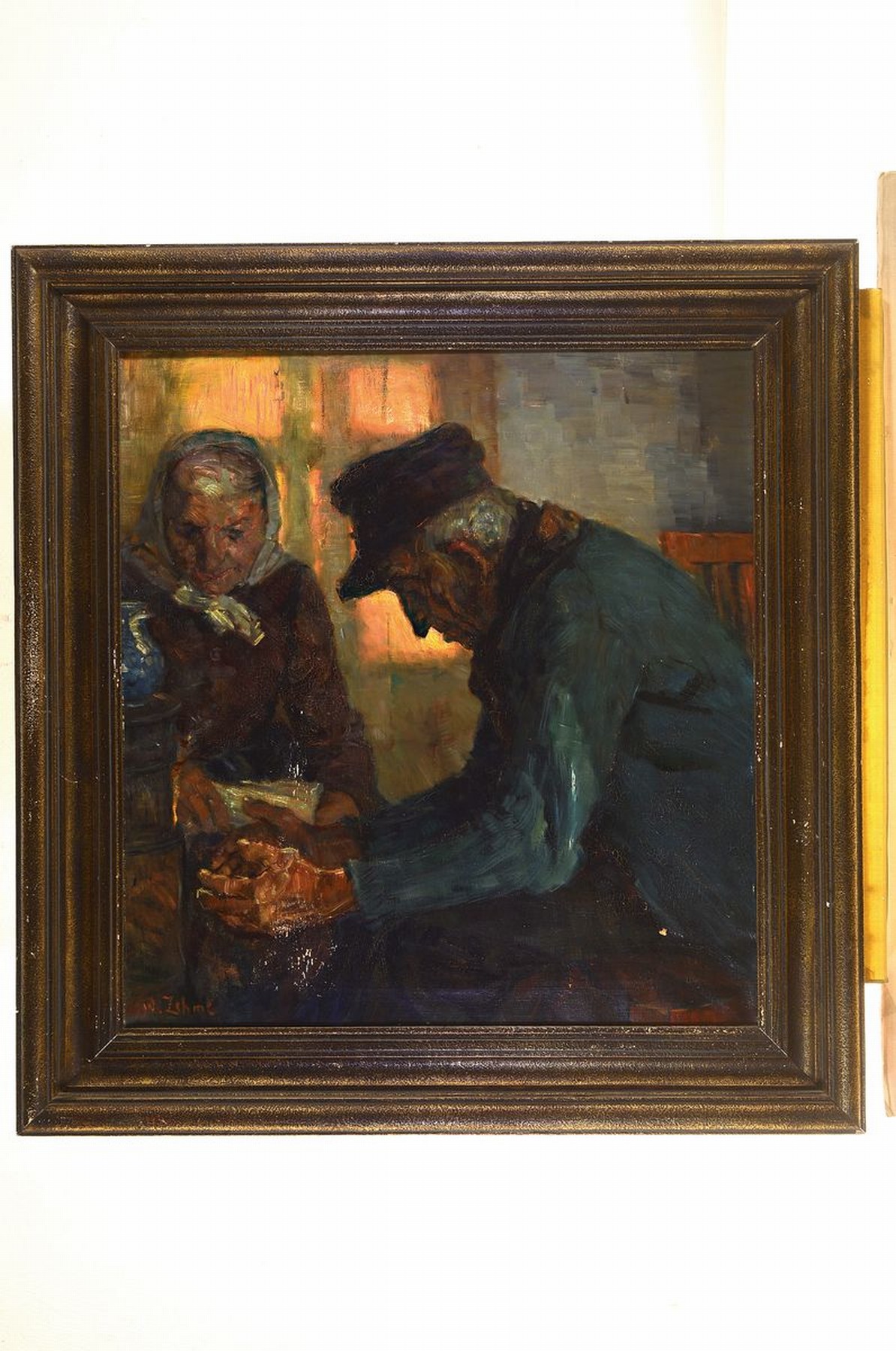 Detail k: Werner Zehme, 1859 Hagen-1947 Berlin, Bauernpaar in der Küche, Öl/Lwd, links unten signiert, ca. 78x72cm, R. ca. 98x92cm, rückseitig ...