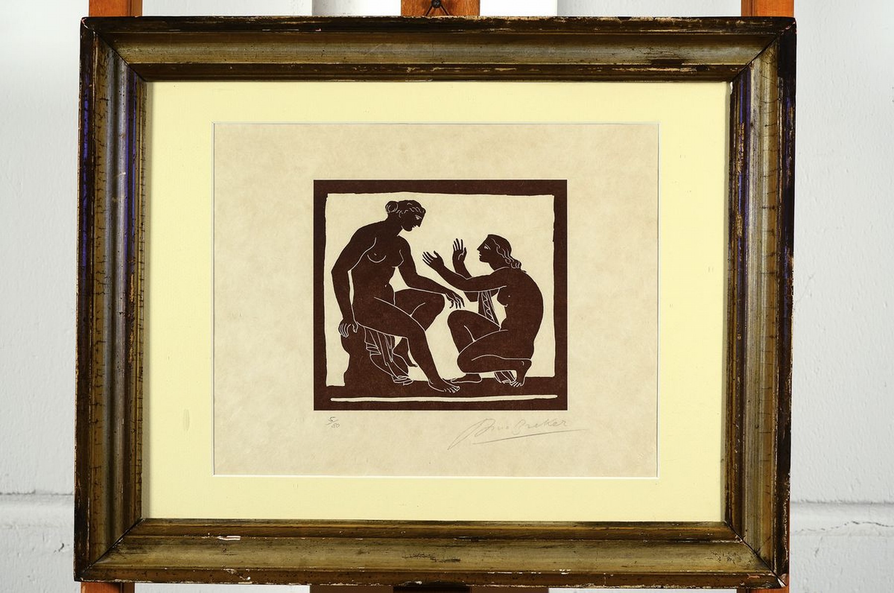 Detail k: Arno Breker, 1900 - 1991, zwei Grafiken, Farbholzschnitt: Dialog der Mädchen, handsigniert und num. 5/80, ca. 15 x 16.5 cm Abb., unter Glas, Rahmen, ...