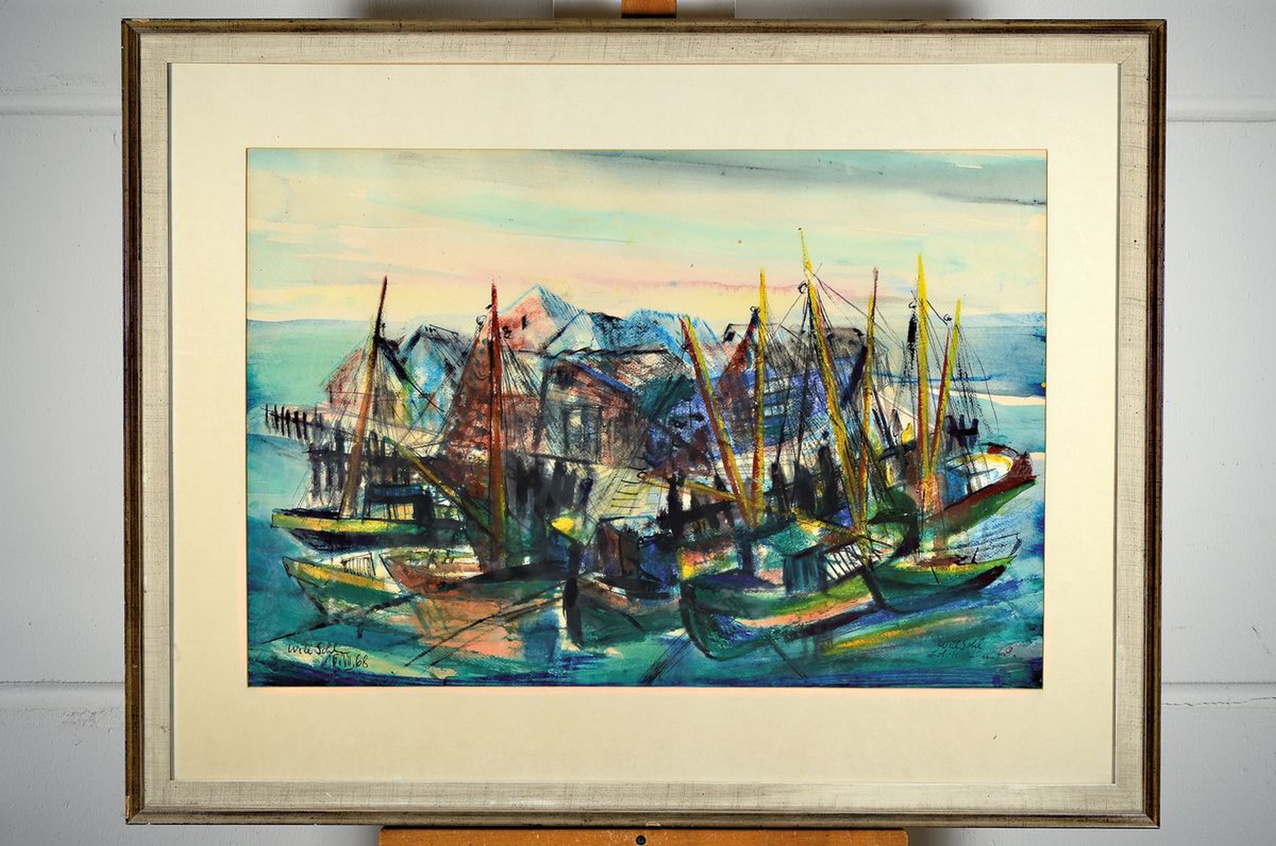 Detail k: Will Sohl, 1906 Ludwigshafen - 1969 Heidelberg, Hafenszene, Aquarell, re. u. und li. u. signiert, z.T. bezeichnet und datiert leichte Alters- und ...