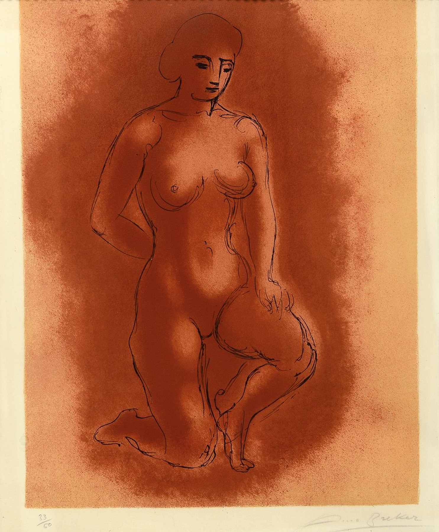 Arno Breker, 1900 - 1991, zwei Lithografien,liegender Akt, num. 82/100,handsigniert, ca.40 x 59 cm, unter Glas, Rahmen und knieender Akt, num. 33/50, ...