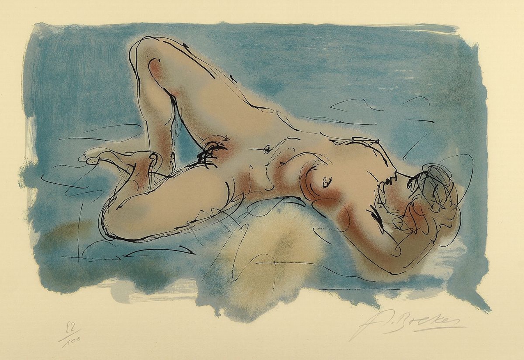 Detail b: Arno Breker, 1900 - 1991, zwei Lithografien,liegender Akt, num. 82/100,handsigniert, ca.40 x 59 cm, unter Glas, Rahmen und knieender Akt, num. 33/50, ...
