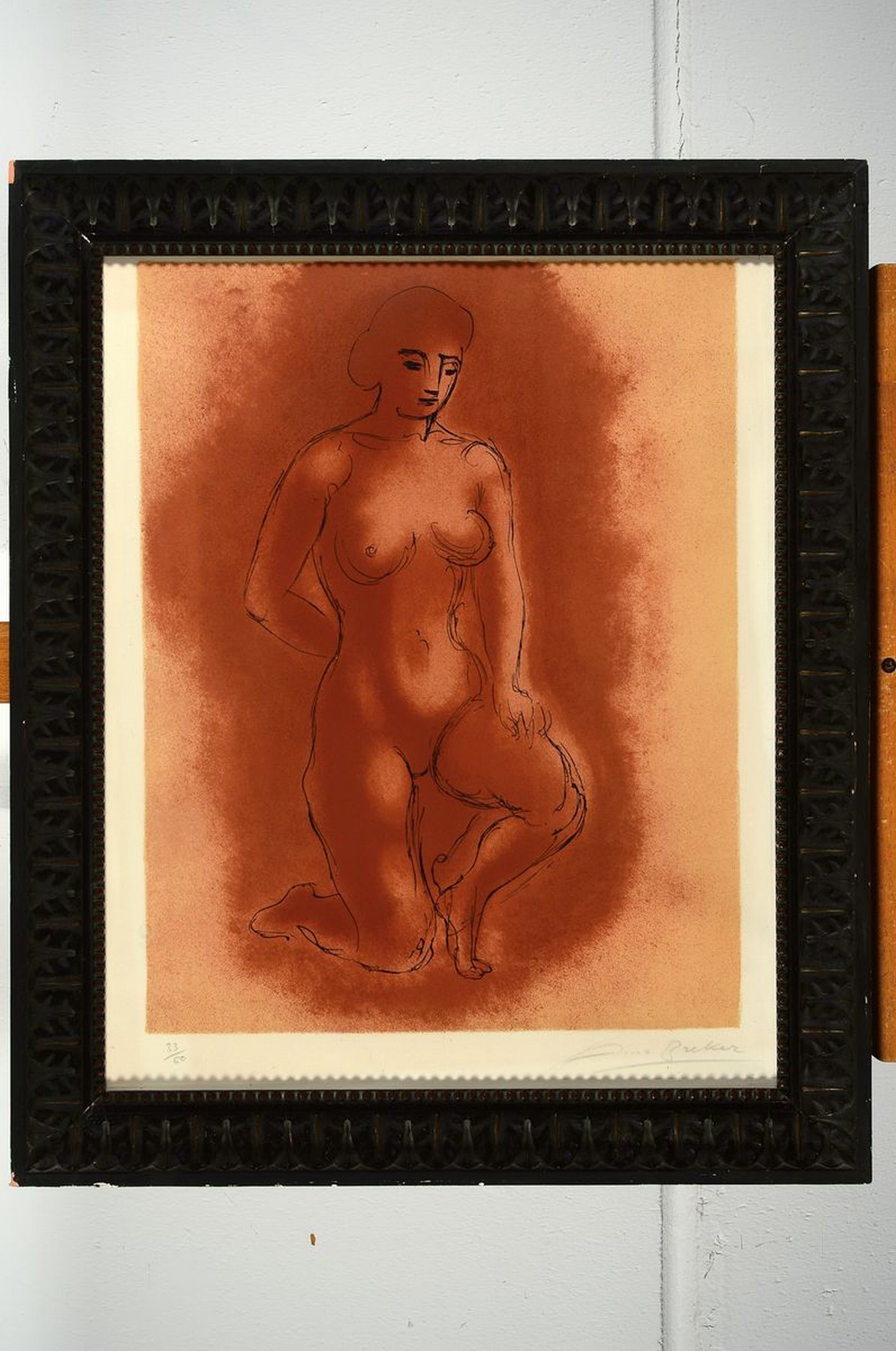 Detail k: Arno Breker, 1900 - 1991, zwei Lithografien,liegender Akt, num. 82/100,handsigniert, ca.40 x 59 cm, unter Glas, Rahmen und knieender Akt, num. 33/50, ...