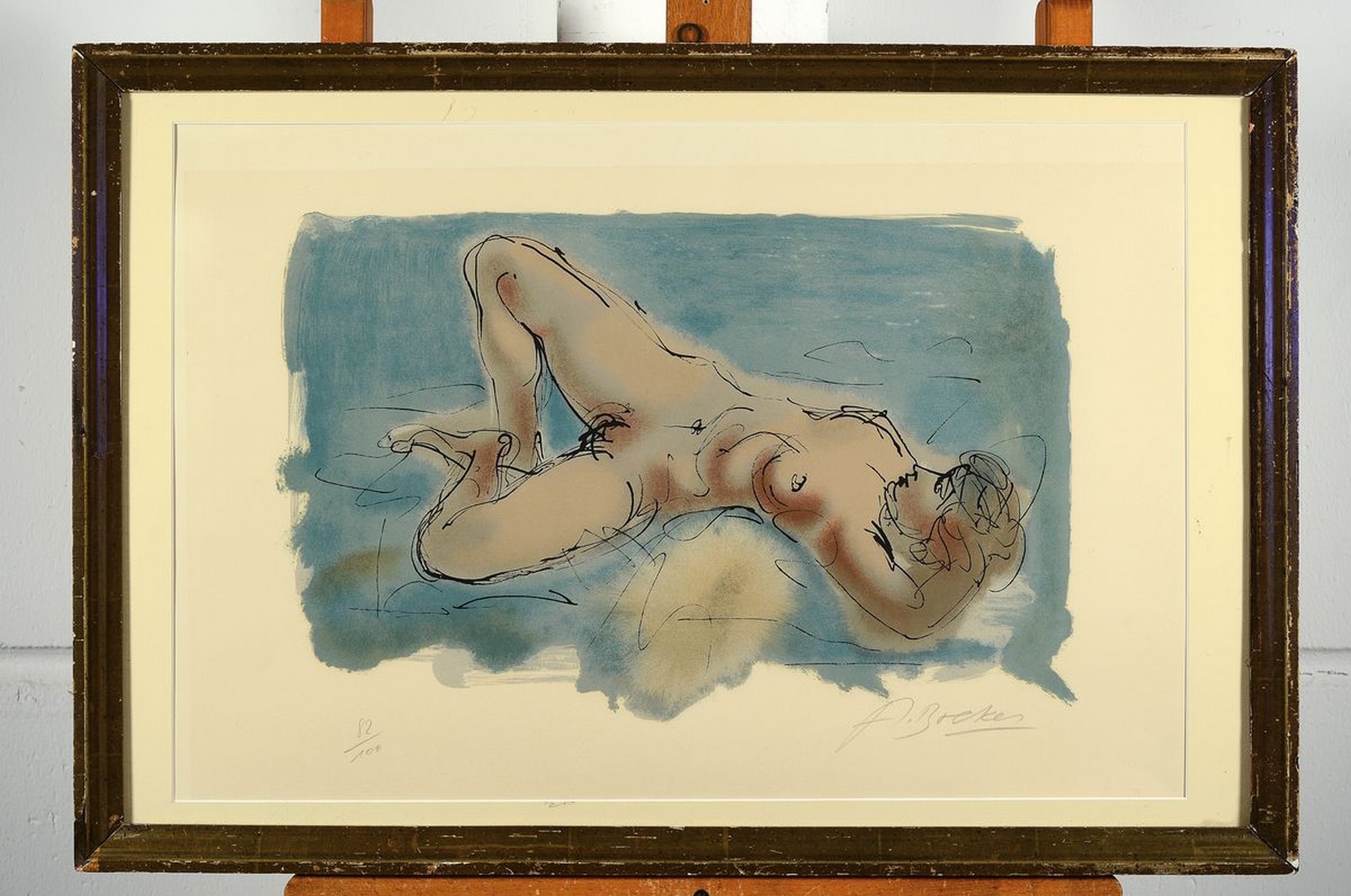 Detail m: Arno Breker, 1900 - 1991, zwei Lithografien,liegender Akt, num. 82/100,handsigniert, ca.40 x 59 cm, unter Glas, Rahmen und knieender Akt, num. 33/50, ...