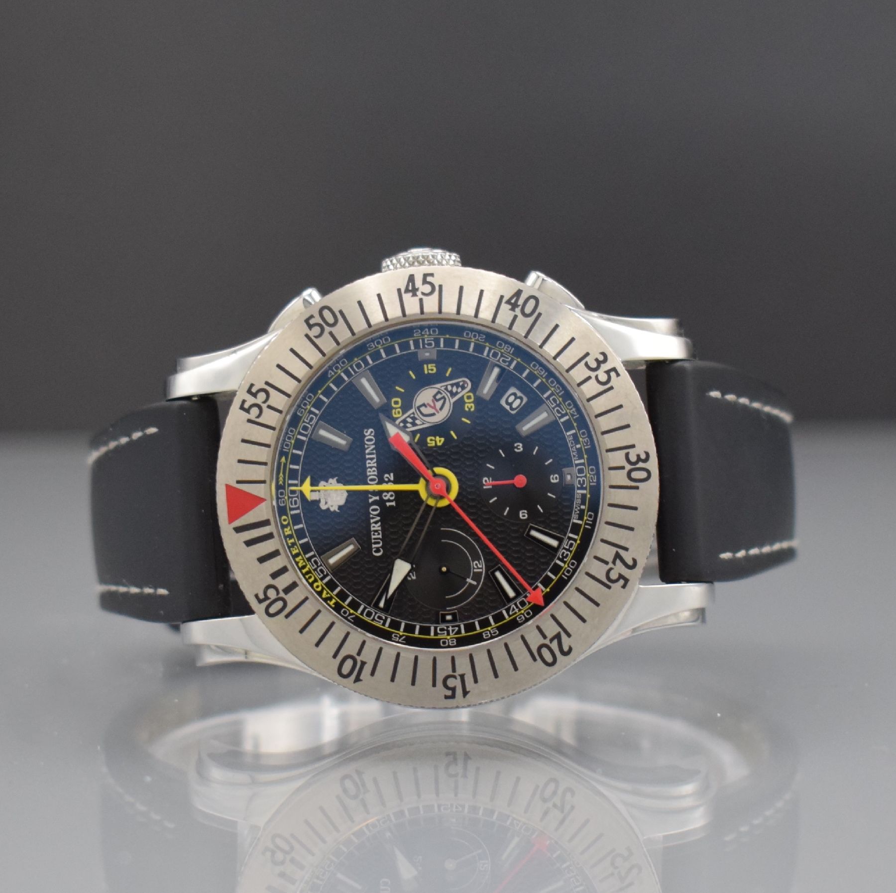 CUERVO Y SOBRINOS Herrenarmbanduhr mit Chronograph "Robusto Chronometa Racing" Ref. 2175, Schweiz um 2010, Automatik, beids. vergl. ...
