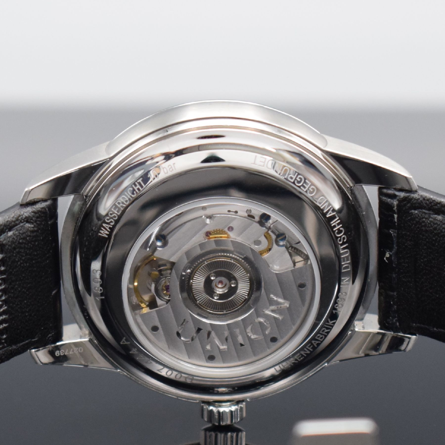 Detail f: UNION GLASHÜTTE/SA. 1893 große Sekunde Herrenarmbanduhr mit ausgefallener Anzeige, Deutschland um 2015, Ref. D007.444A, Automatik, beids. vergl. ...
