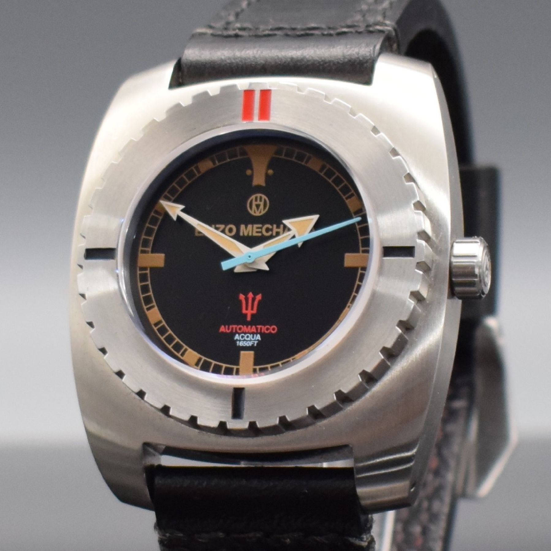 Detail c: ENZO MECHANA Acqua 1650FT Herrenarmbanduhr mit Tauchereigenschaften, um 2019, Automatik, massives verschr. Gehäuse m. Helium-Ventil, eins. drehb. ...