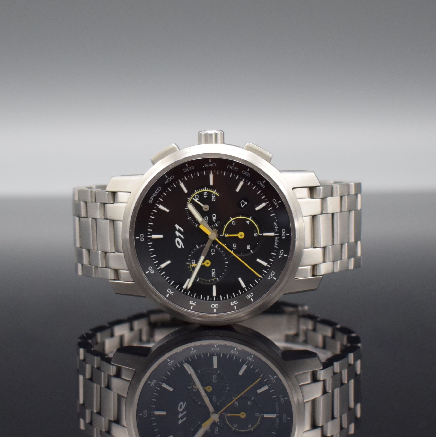 PORSCHE DESIGN 911 Classic Chronograph Herrenarmbanduhr, um 2000, quarz, Ref. WAP0700060C, verschr. Edelstahlgeh. inkl. Gliederband m. Faltschl., ...