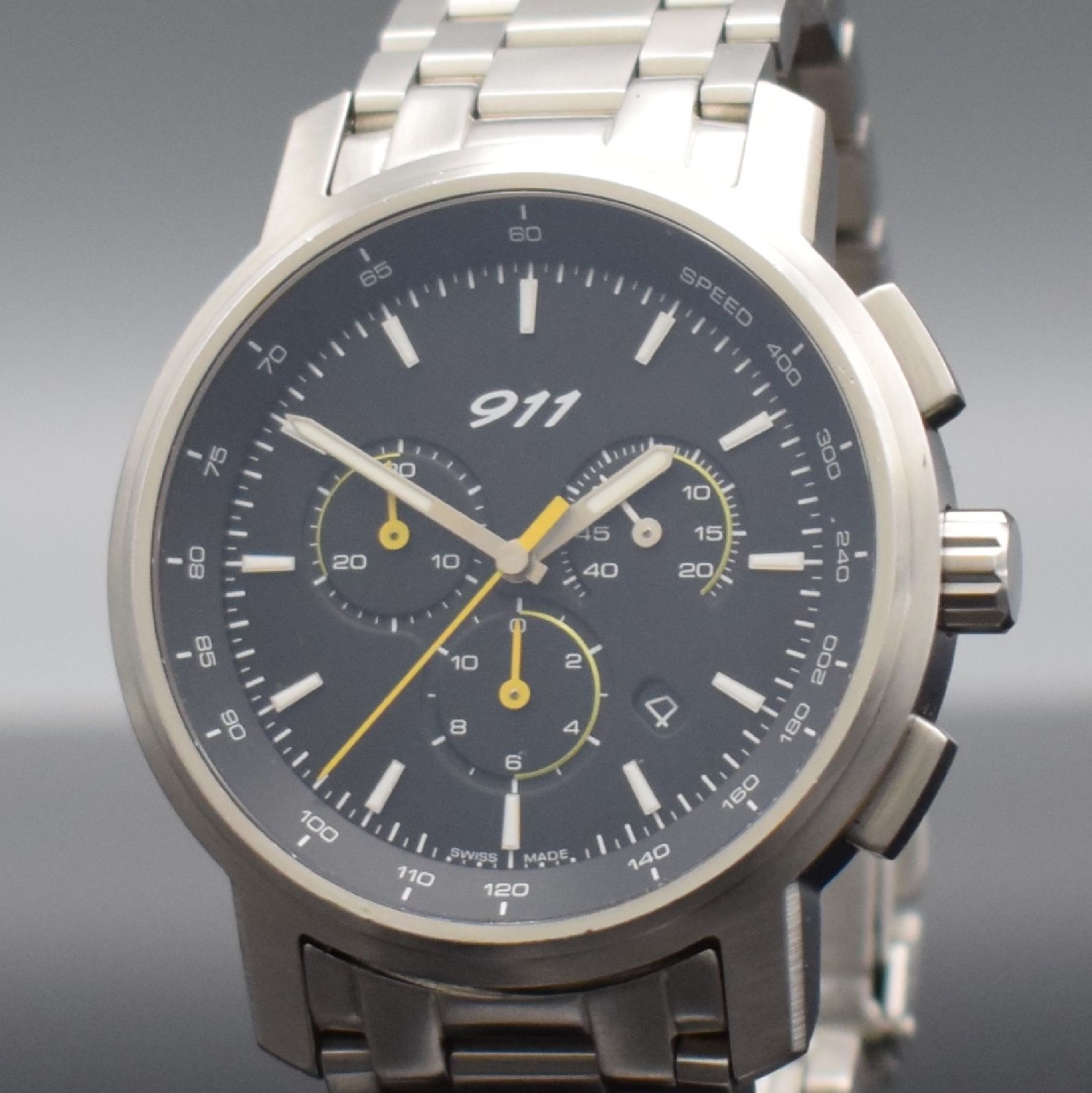 Detail c: PORSCHE DESIGN 911 Classic Chronograph Herrenarmbanduhr, um 2000, quarz, Ref. WAP0700060C, verschr. Edelstahlgeh. inkl. Gliederband m. Faltschl., ...