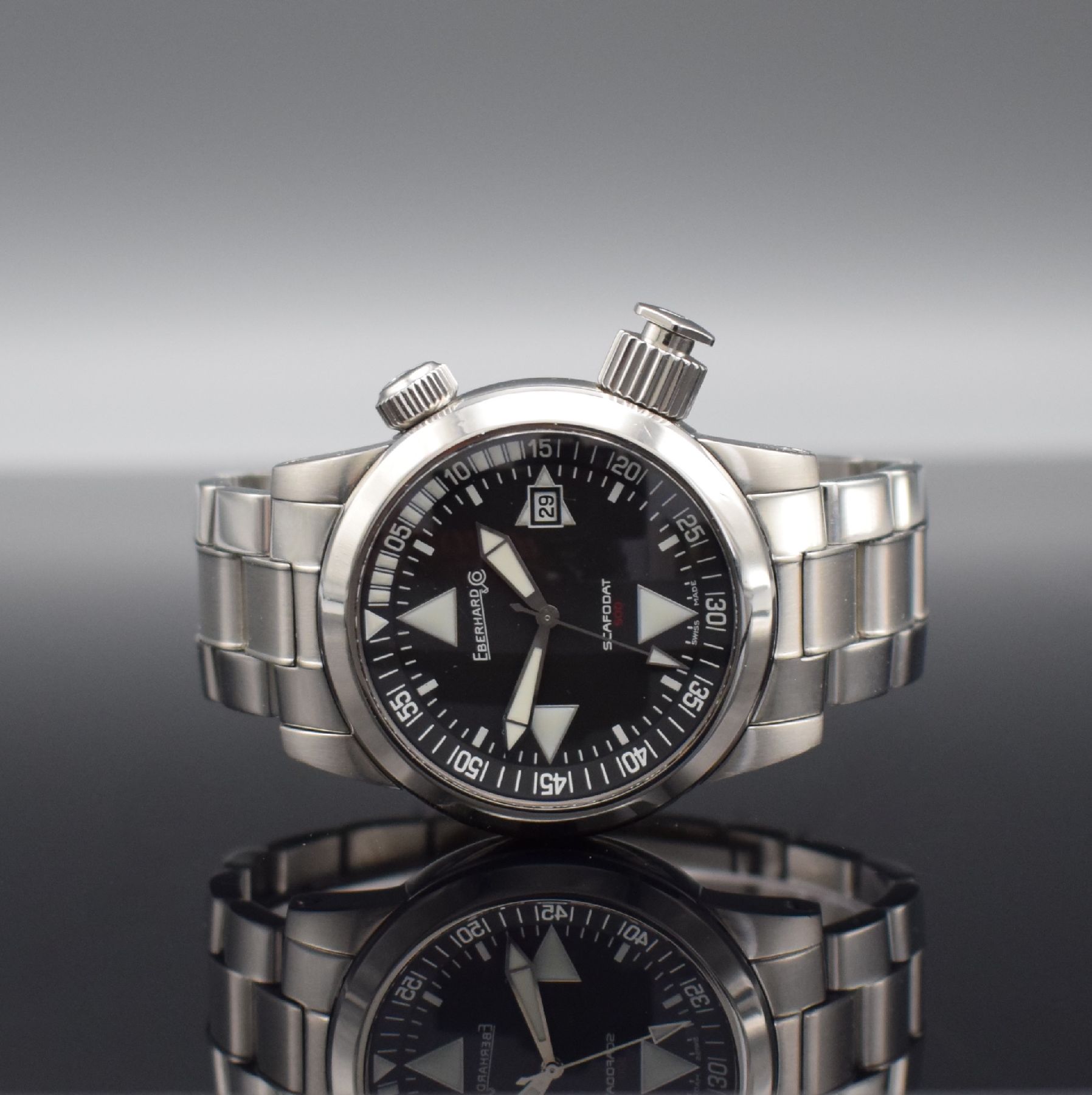 EBERHARD & Co. SCAFODAT 500 Herrenarmbanduhr, Schweiz um 2010, Automatik, Ref. 41025, verschr. Gehäuse in Edelstahl, orig. Gliederband m. ...