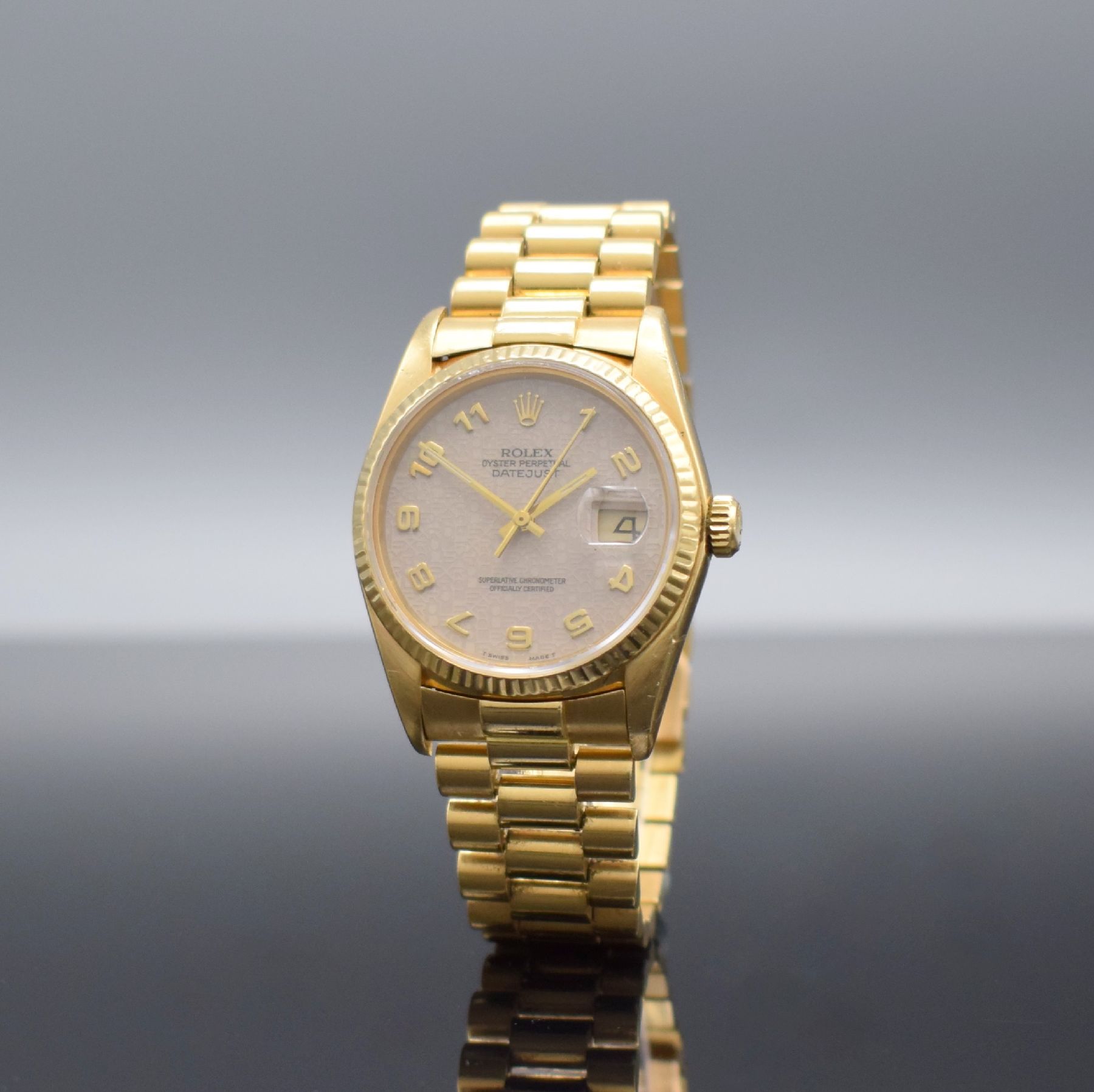 Detail b: ROLEX Herrenarmbanduhr Oyster Perpetual Datejust in GG 750/000 Referenz 16018, Automatik, Schweiz um 1987, Präsidentband mit Faltschließe, ...