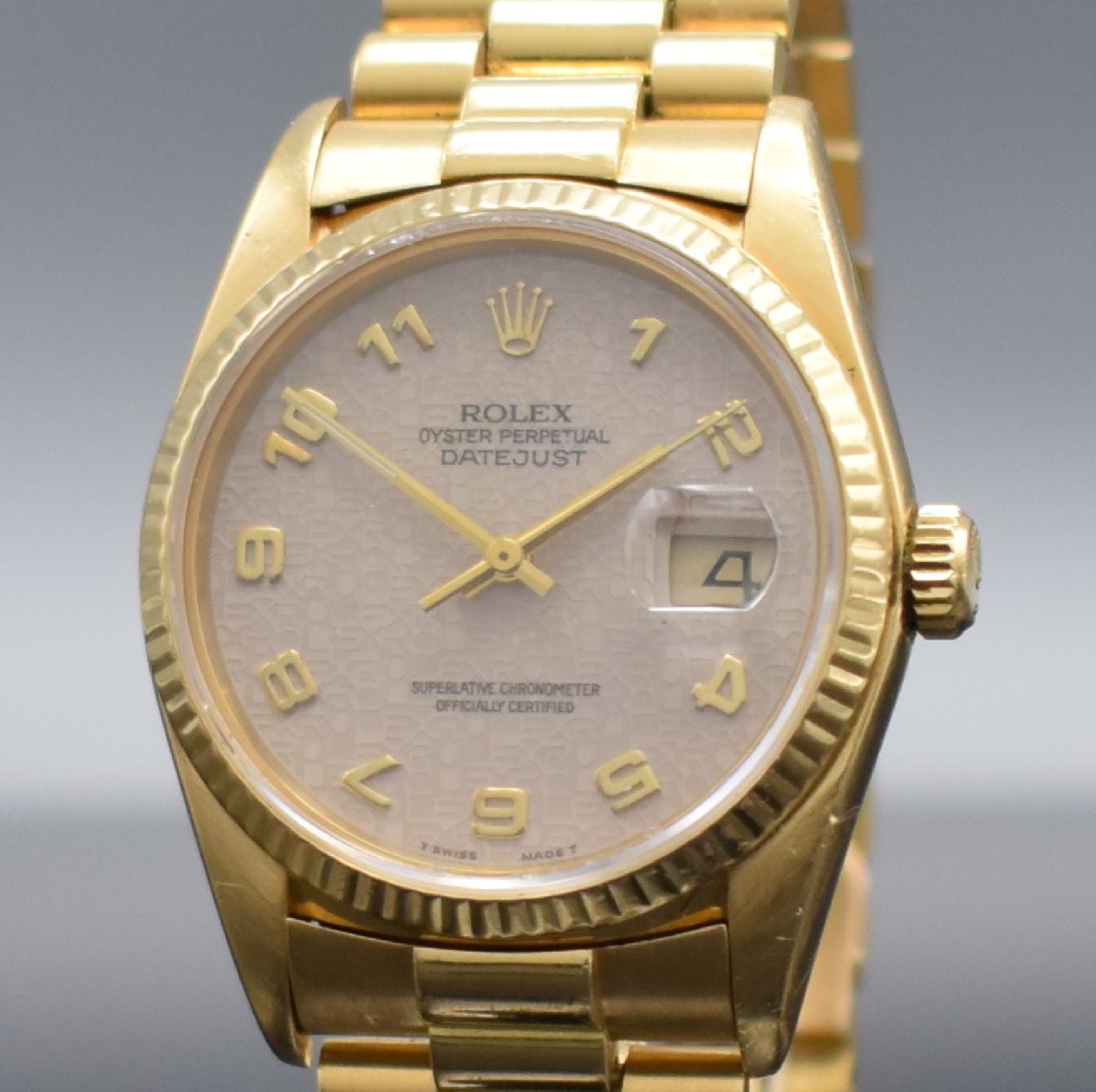 Detail c: ROLEX Herrenarmbanduhr Oyster Perpetual Datejust in GG 750/000 Referenz 16018, Automatik, Schweiz um 1987, Präsidentband mit Faltschließe, ...