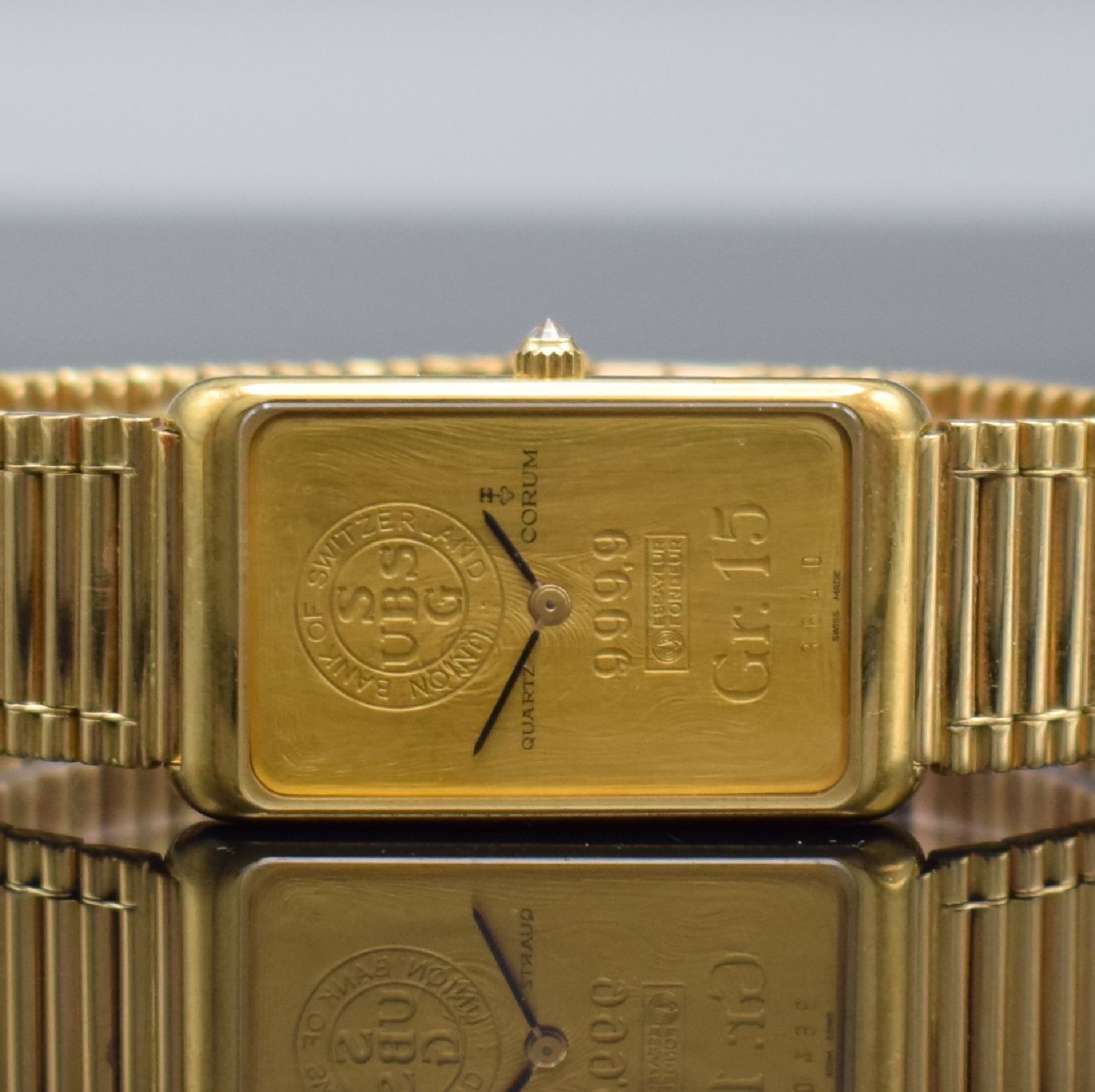 Detail a: CORUM Herrenarmbanduhr in Form eines 15g Feingoldbarrens, Schweiz um 1993, quarz, Ref. 44400, GG 750/000 Gehäuse inkl Gliederband m. dopp. ...